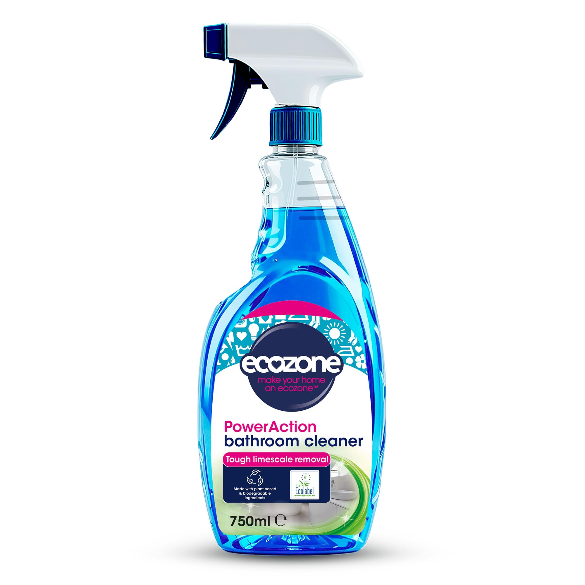 Ecozone PowerAction Bathroom Cleaner - Powerful Limescale Remover & Soap Scum Spray | 750 ml Liquid