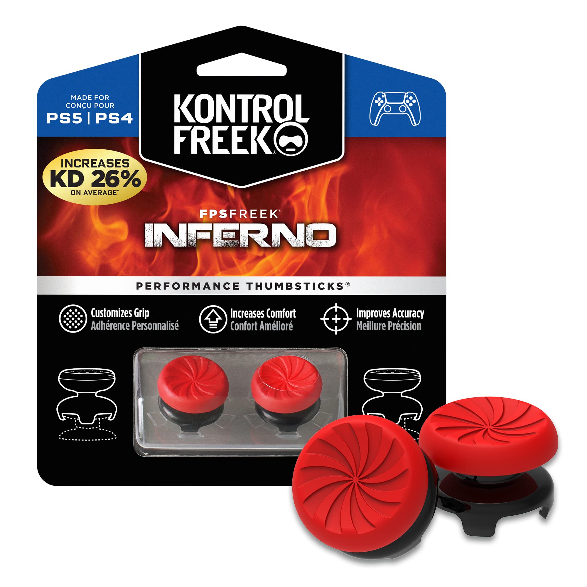 KontrolFreek FPS Freek Inferno Thumbsticks for PS4 & PS5 | High-Rise, Red