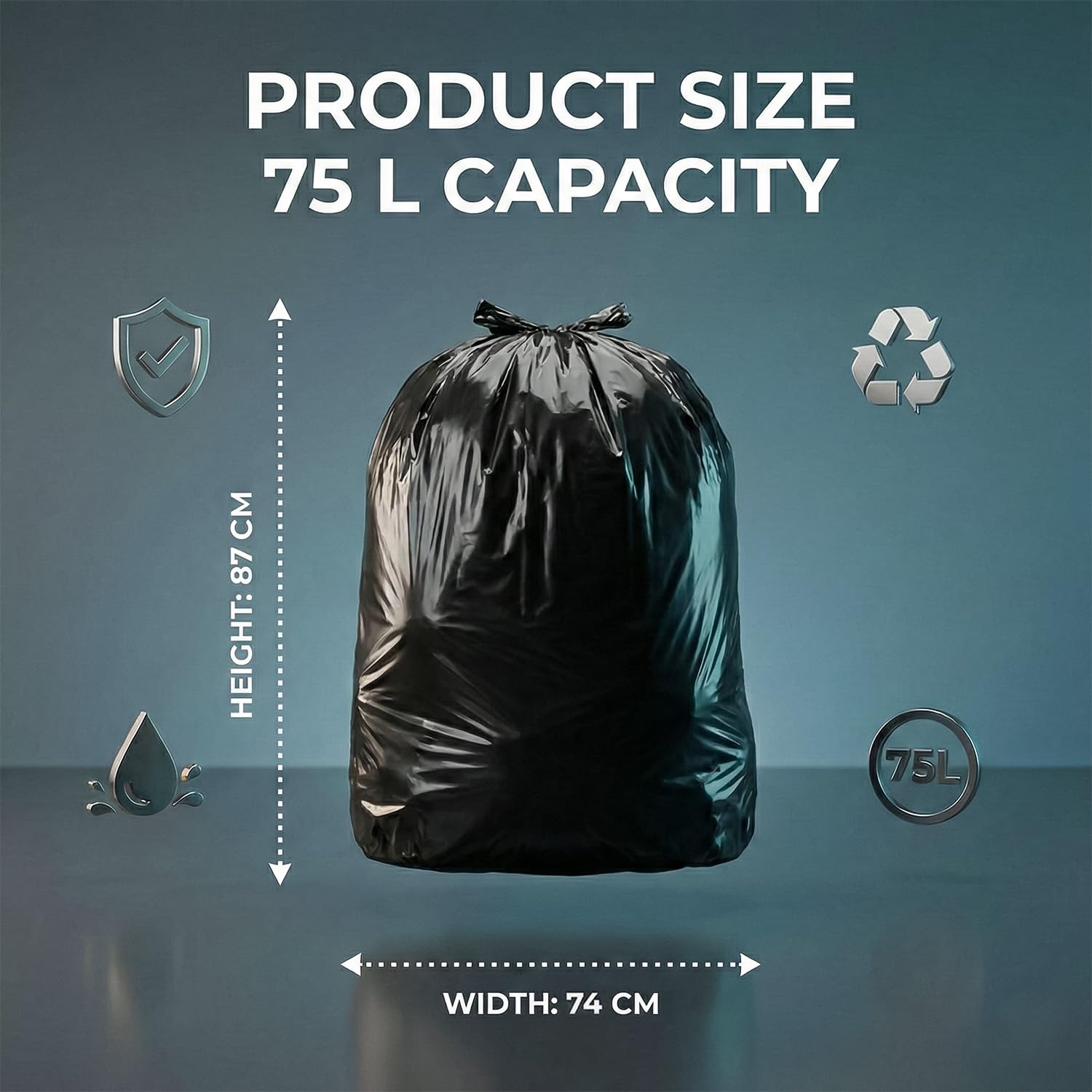 Roe Tenpo Black Bin Bags - 20 Pack, 75L Capacity, 30 Micron Strength | Recyclable 3