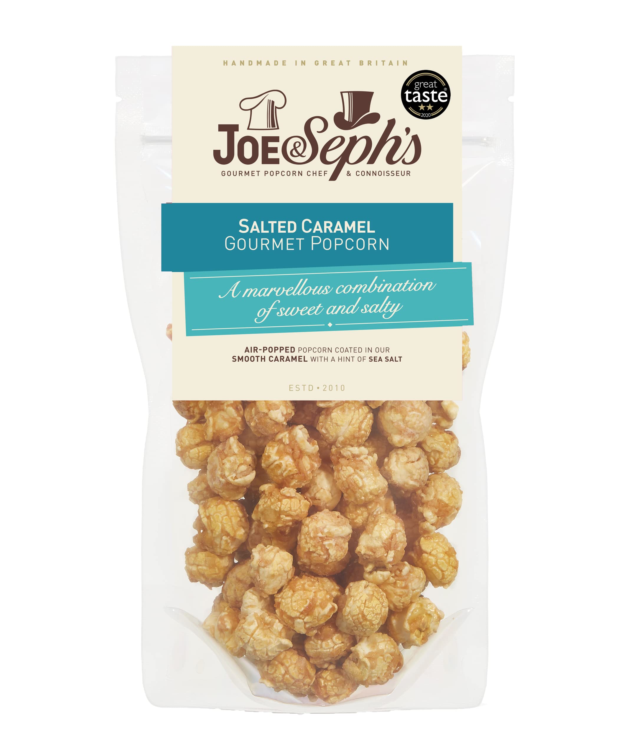 Joe &amp; Seph's Salted Caramel Popcorn (80 g) – Gourmet-Popcorn aus der Heißluftmaschine, handgefertigt in Großbritannien, Gewinner des Great Taste Award mit 2 goldenen Sternen