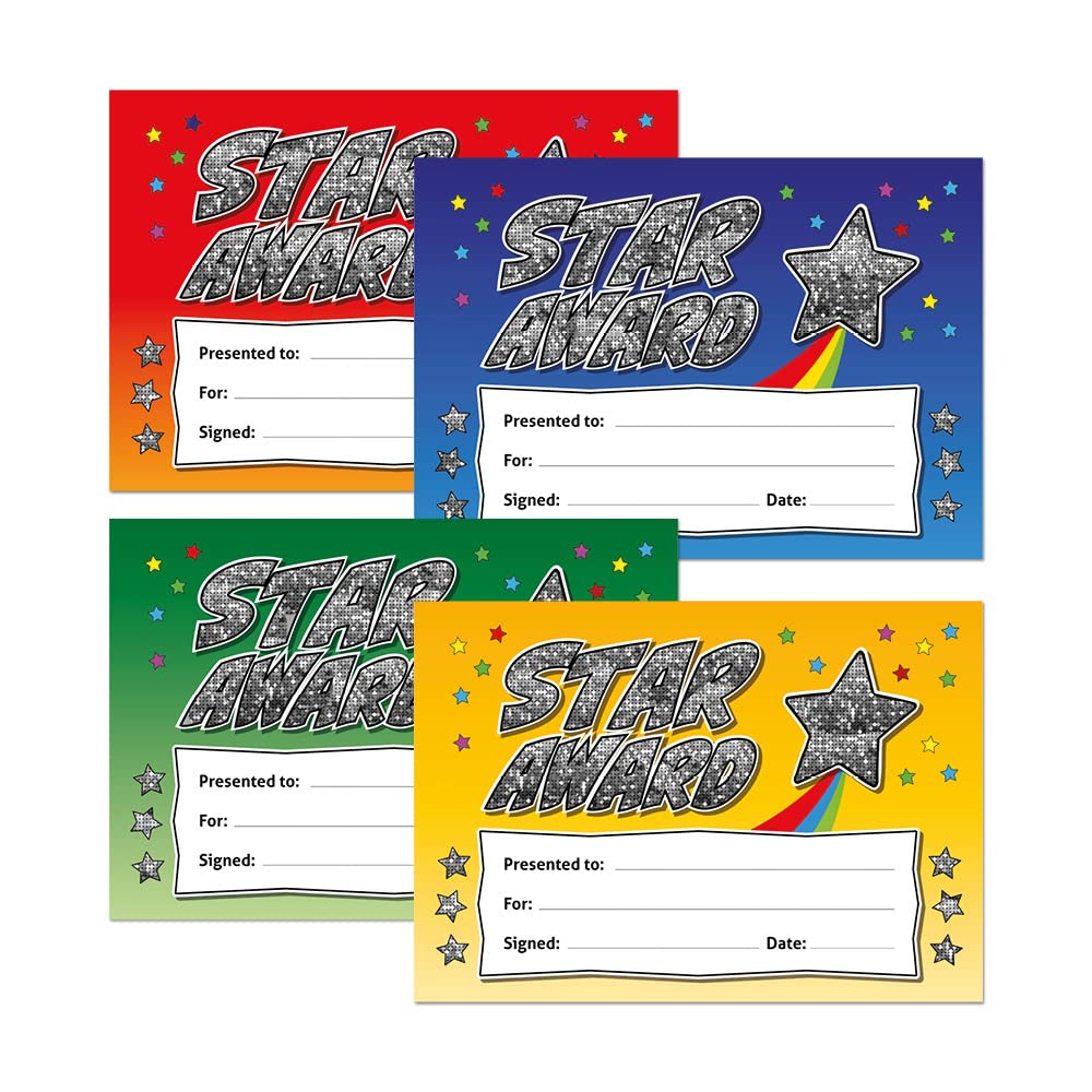 SuperStickers Star Award Certificates - Sparkly Holographic Rewards | 20 Pack | A5 Size