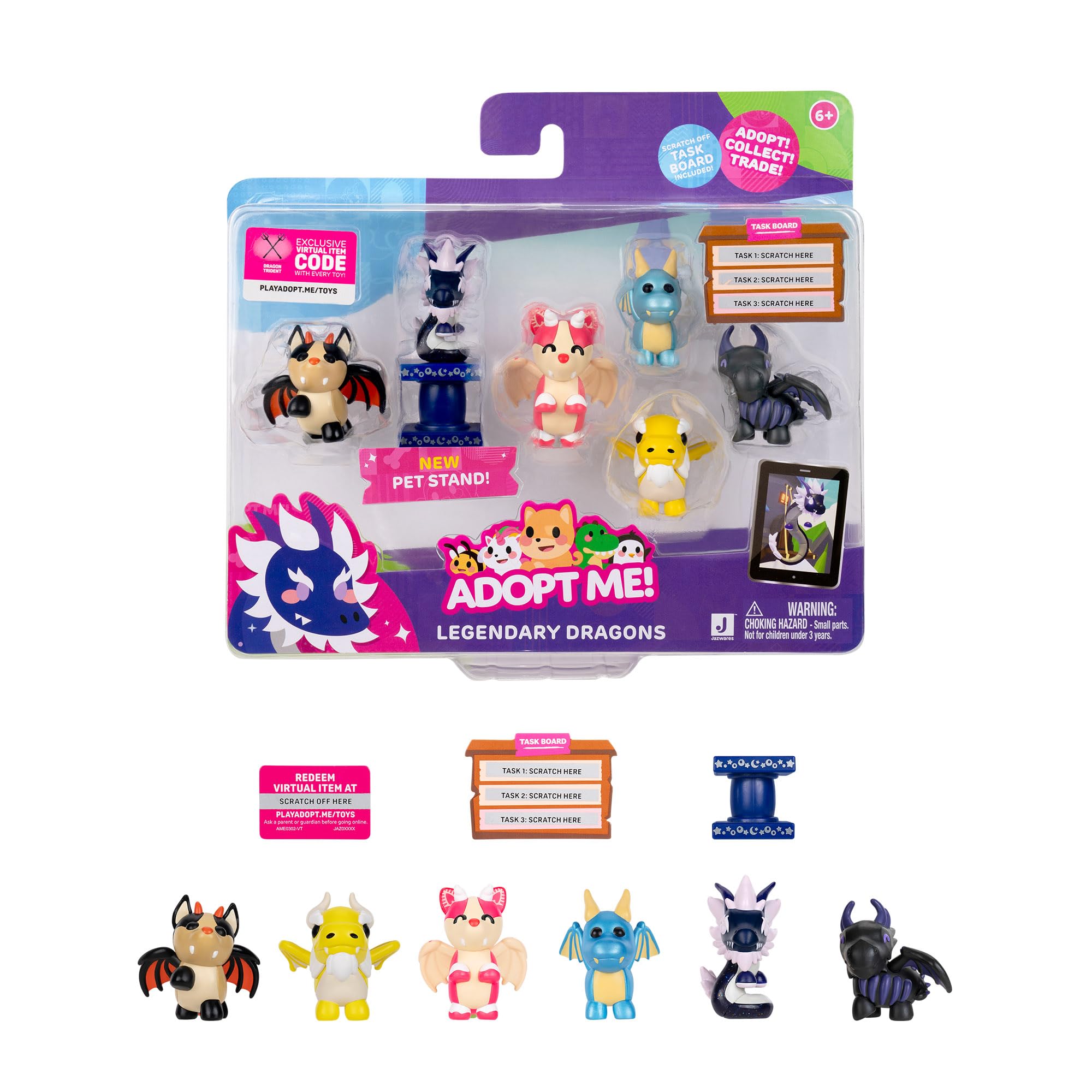 Adopt Me! Legendary Dragons 6 Figure Pack - 6 Collectible Dragons with Virtual Item Code