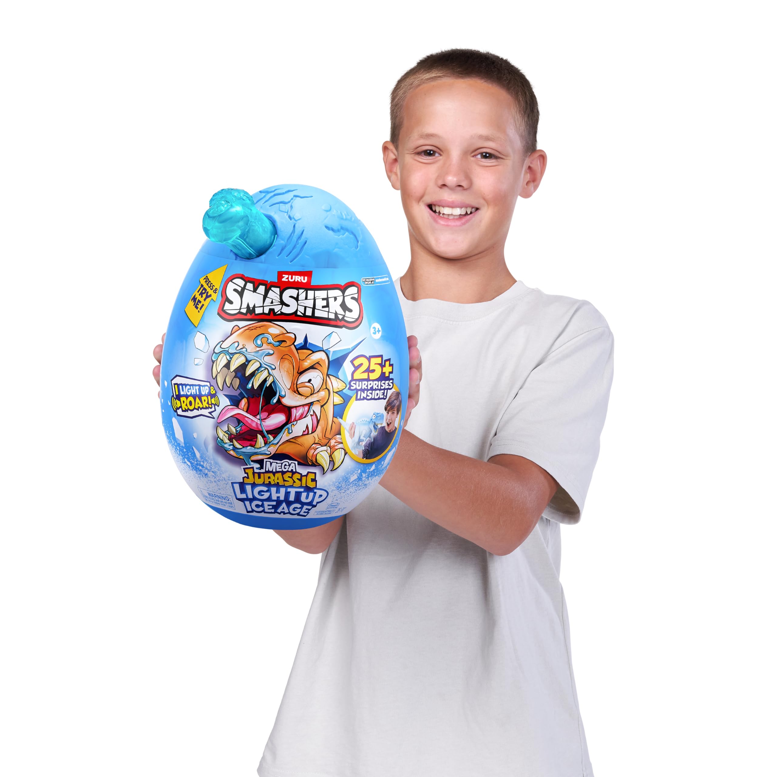 Smashers Mega Jurassic Light Up Ice Age (Spinosaurus) by ZURU - Building Playset with Light-Up Dino & Roar Feature