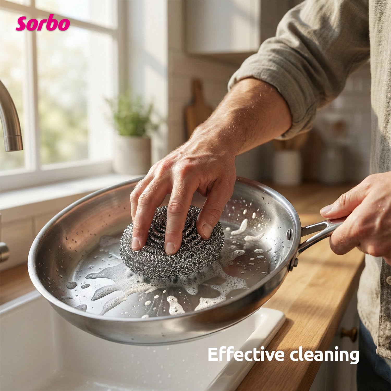 Sorbo Metal Pan Scourers - Heavy-Duty Steel Wool Pads for Tough Grease | 4 Pack 8