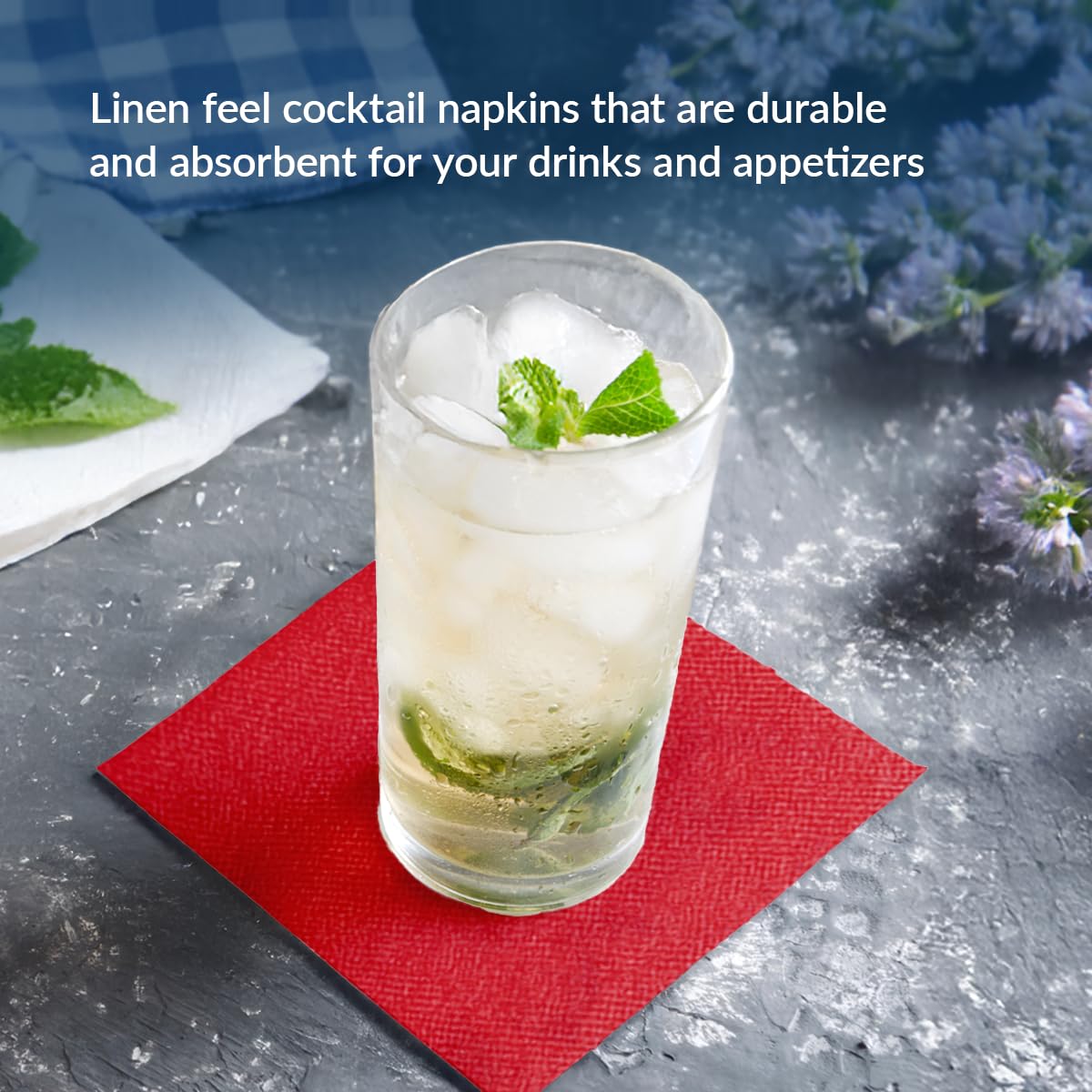 PAW Decor Collection Airlaid Napkins - Red | 20x20 cm Cocktail Fold | 100 Count 3
