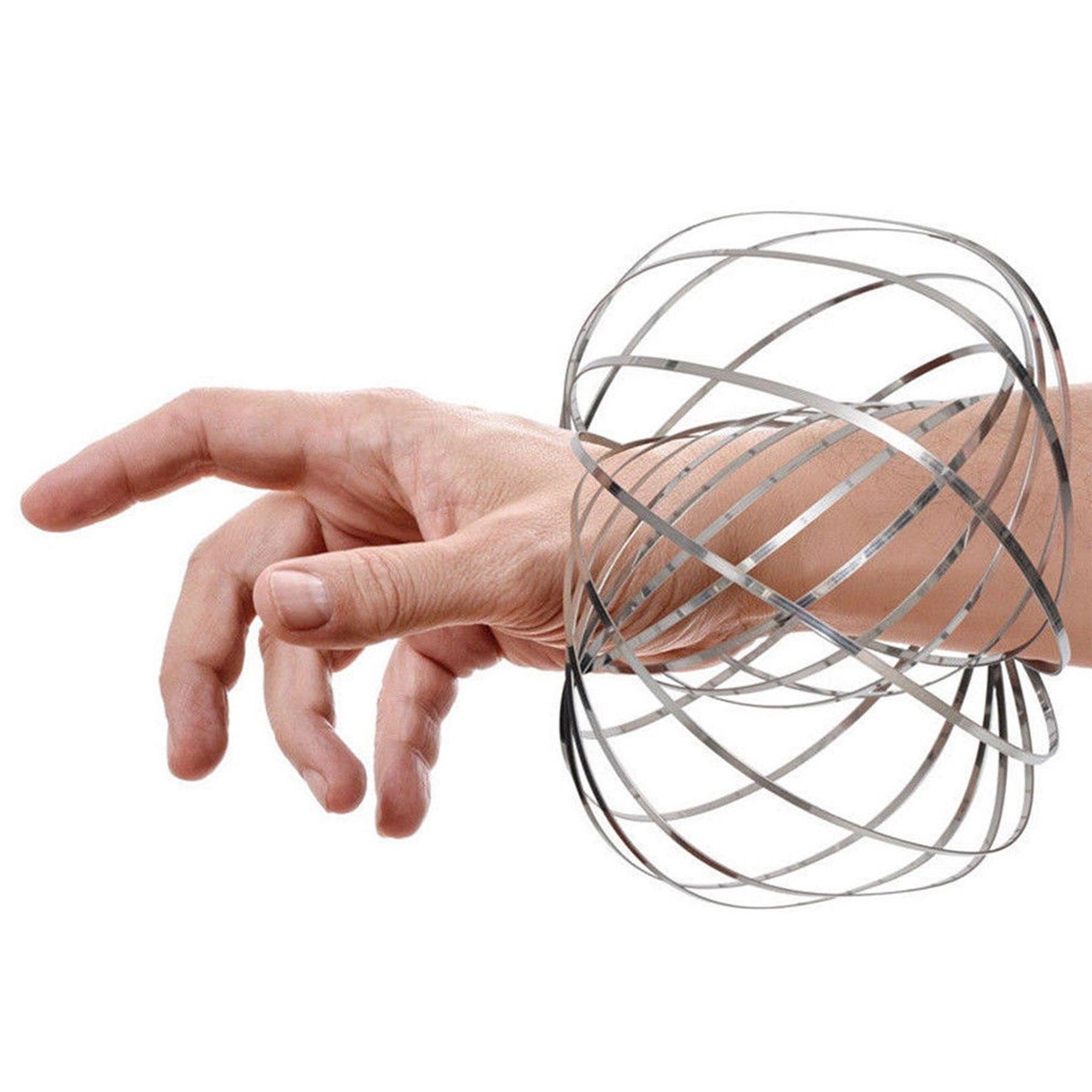 SHATCHI Kinetic Flow Ring - Stainless Steel Arm Spinner for Stress Relief | Unisex Ages 6+ | Silver 6