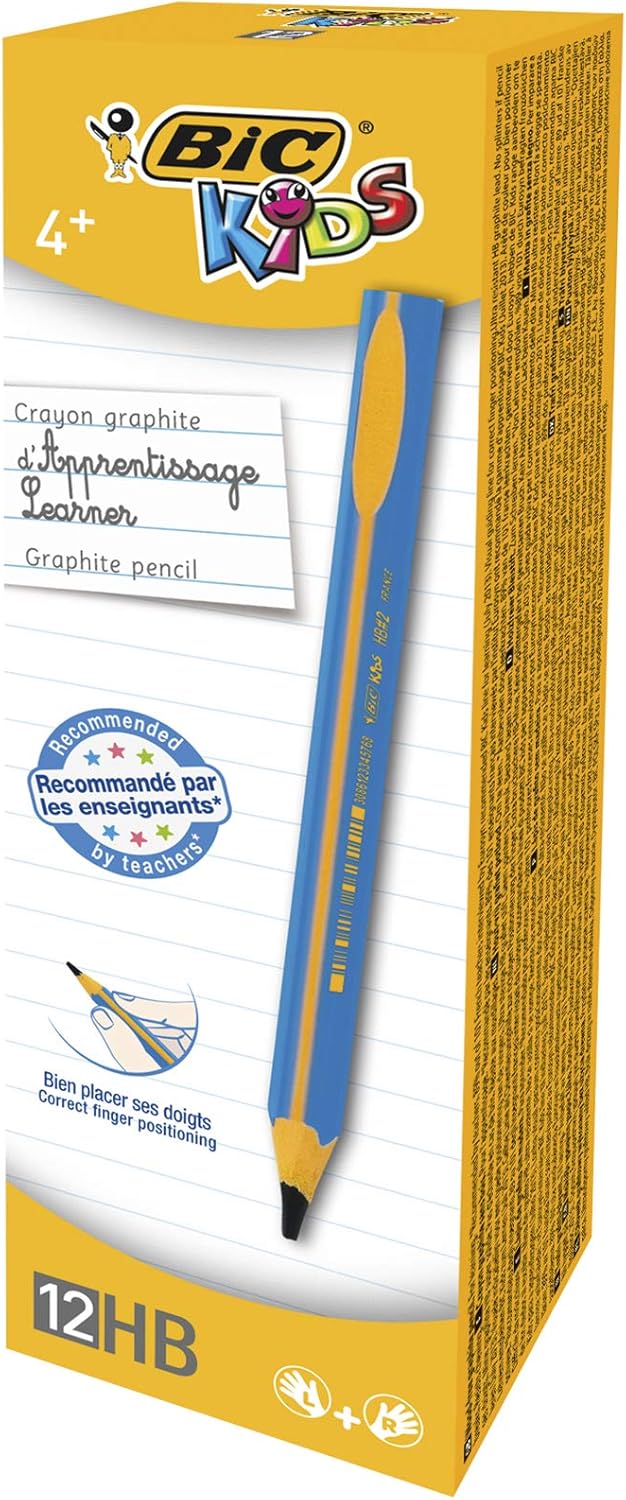 BIC Kids Jumbo Triangular Learner Pencils with Blue Barrels, Extra Large HB Graphite Pencils, Pack of 12