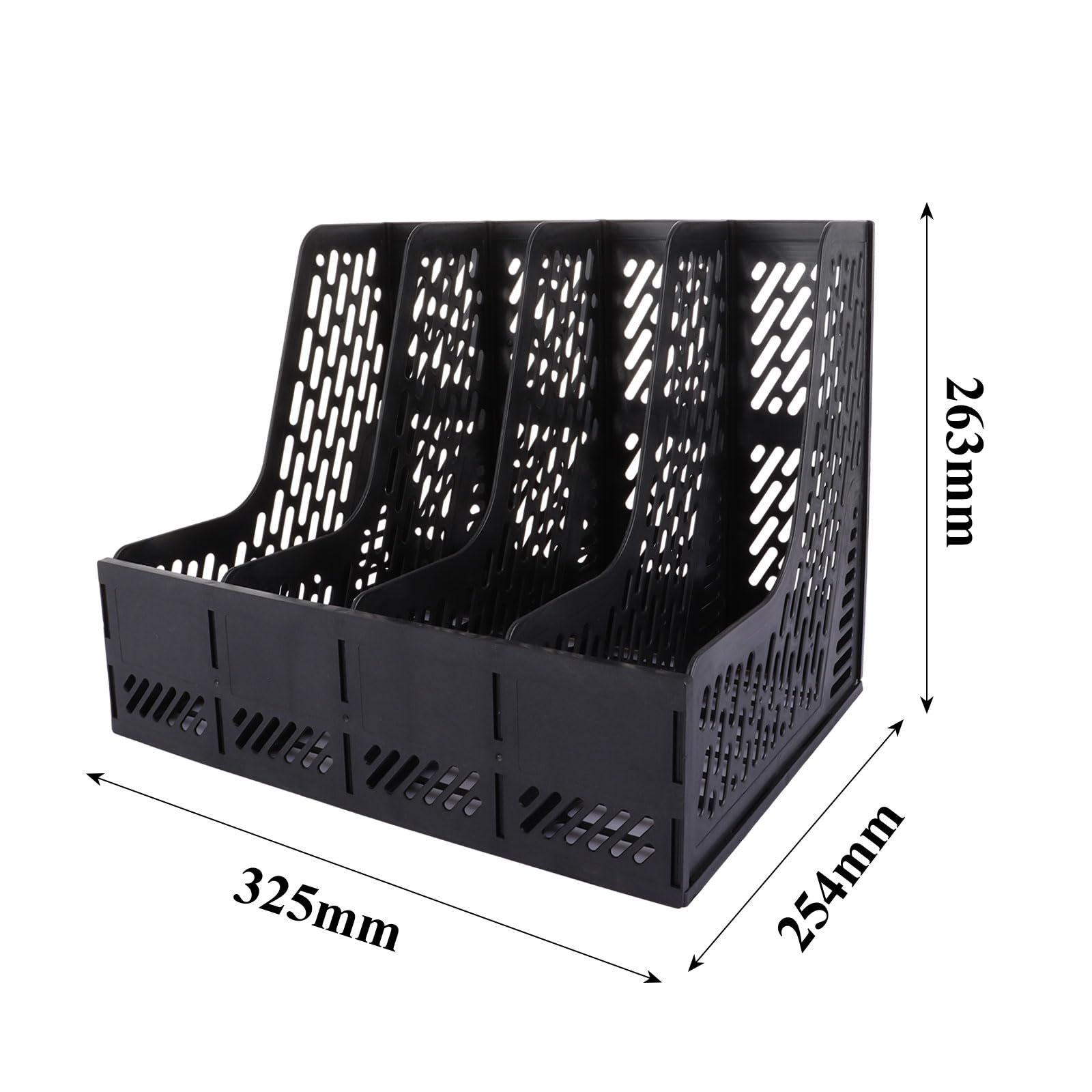 ASelected 4-Compartment Collapsible Magazine File Holder - Durable PP Plastic Desktop Organizer | Black