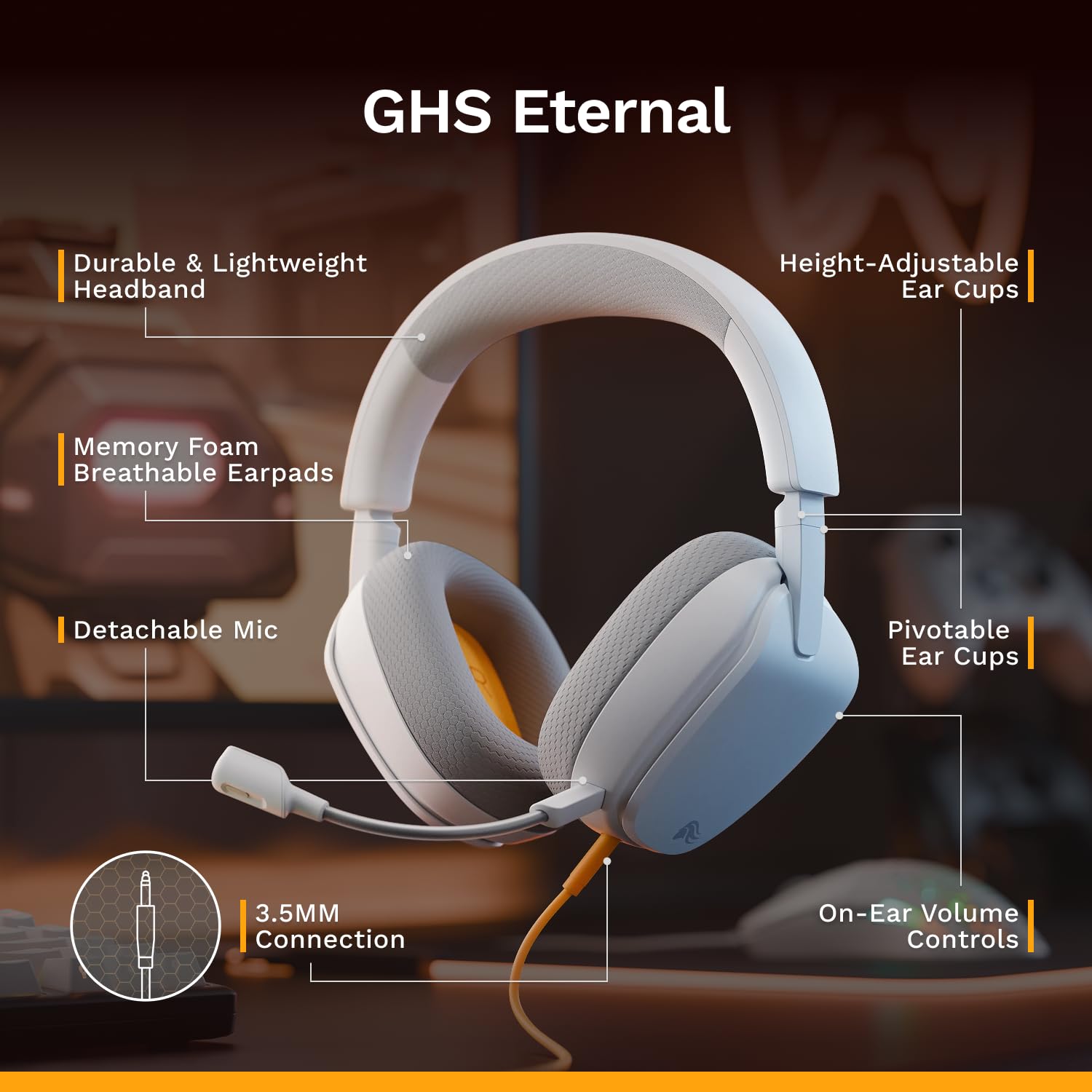 GLORIOUS GHS Eternal Gaming Headset - Crystal Clear Detachable Mic, Memory Foam Comfort, Multiplatform 9