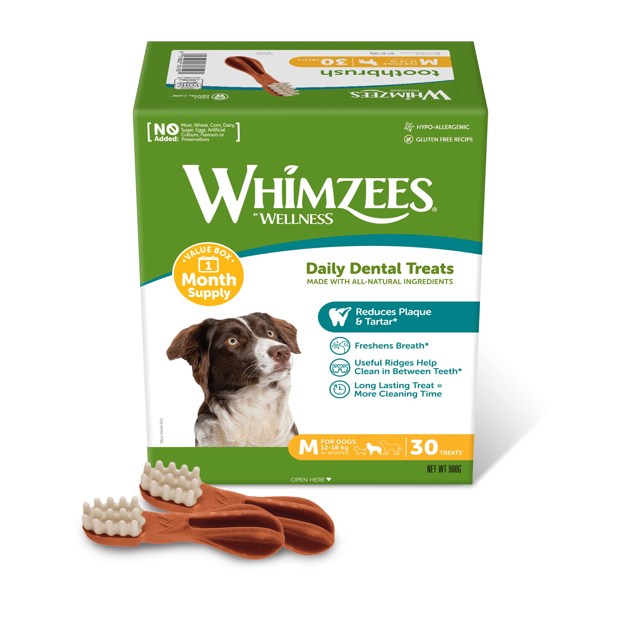 WHIMZEES Natural Grain-Free Dog Dental Sticks for Medium Breeds | Hypoallergenic Vegetarian Chews | 900g Carton