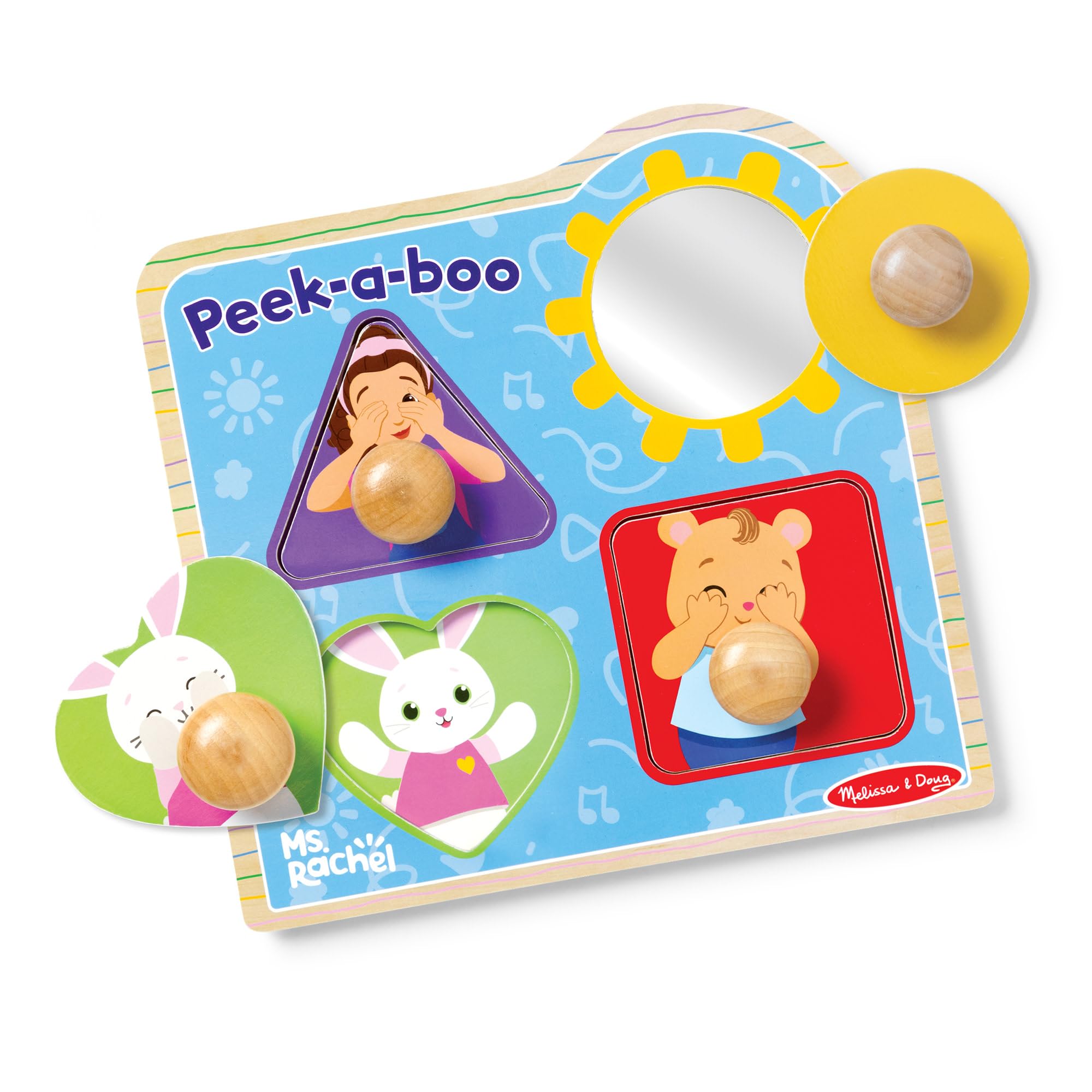 Melissa & Doug Ms Rachel Peek-a-Boo Jumbo Peg Puzzle - 4 Pieces, Wood, Ages 1+