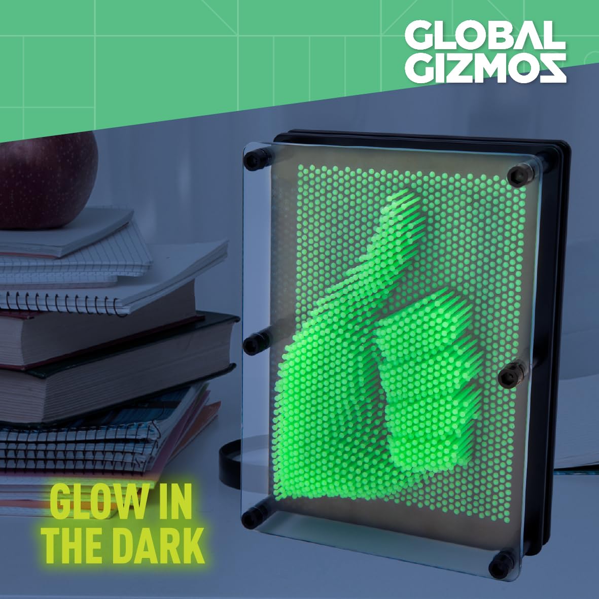 Global Gizmos Glow in the Dark Pin Art Impression Toy | 18cm x 13cm Desktop Sculpture Gadget | Ages 3+ 4