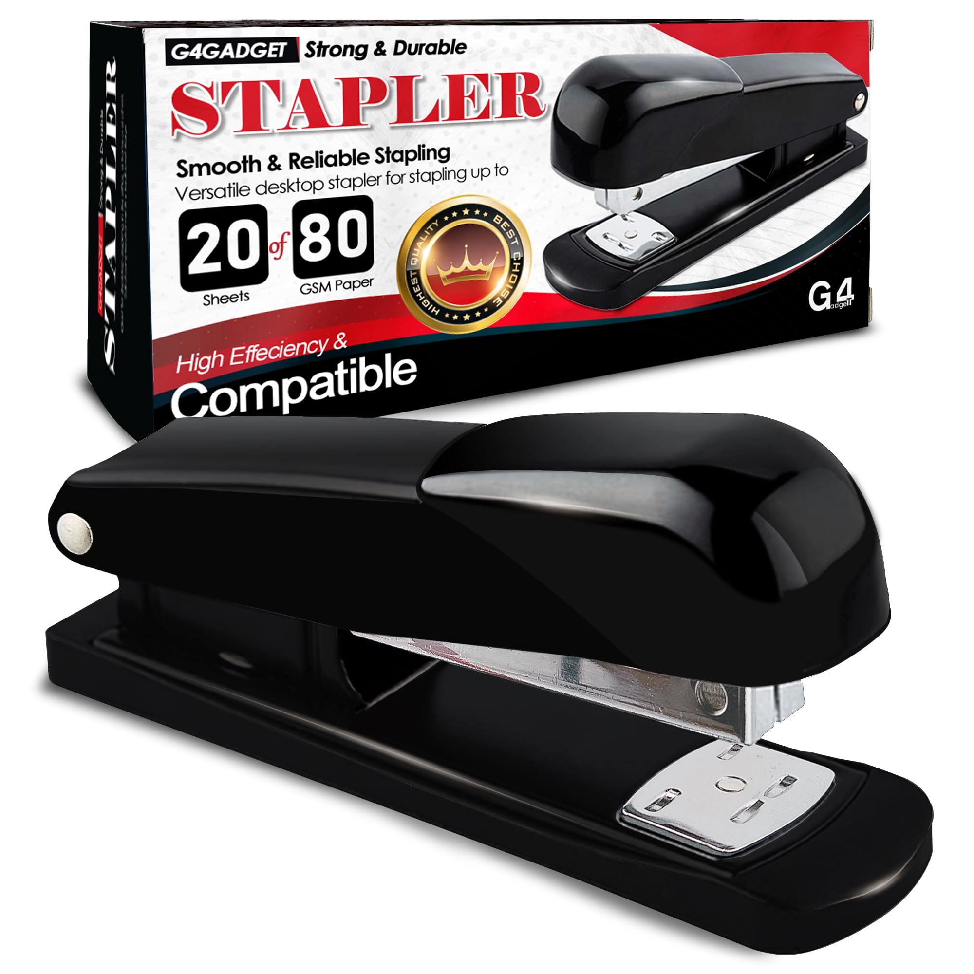 G4GADGET Repesco Black Stapler-12 - 20 Sheet Capacity | Stainless Steel Desktop Stapler
