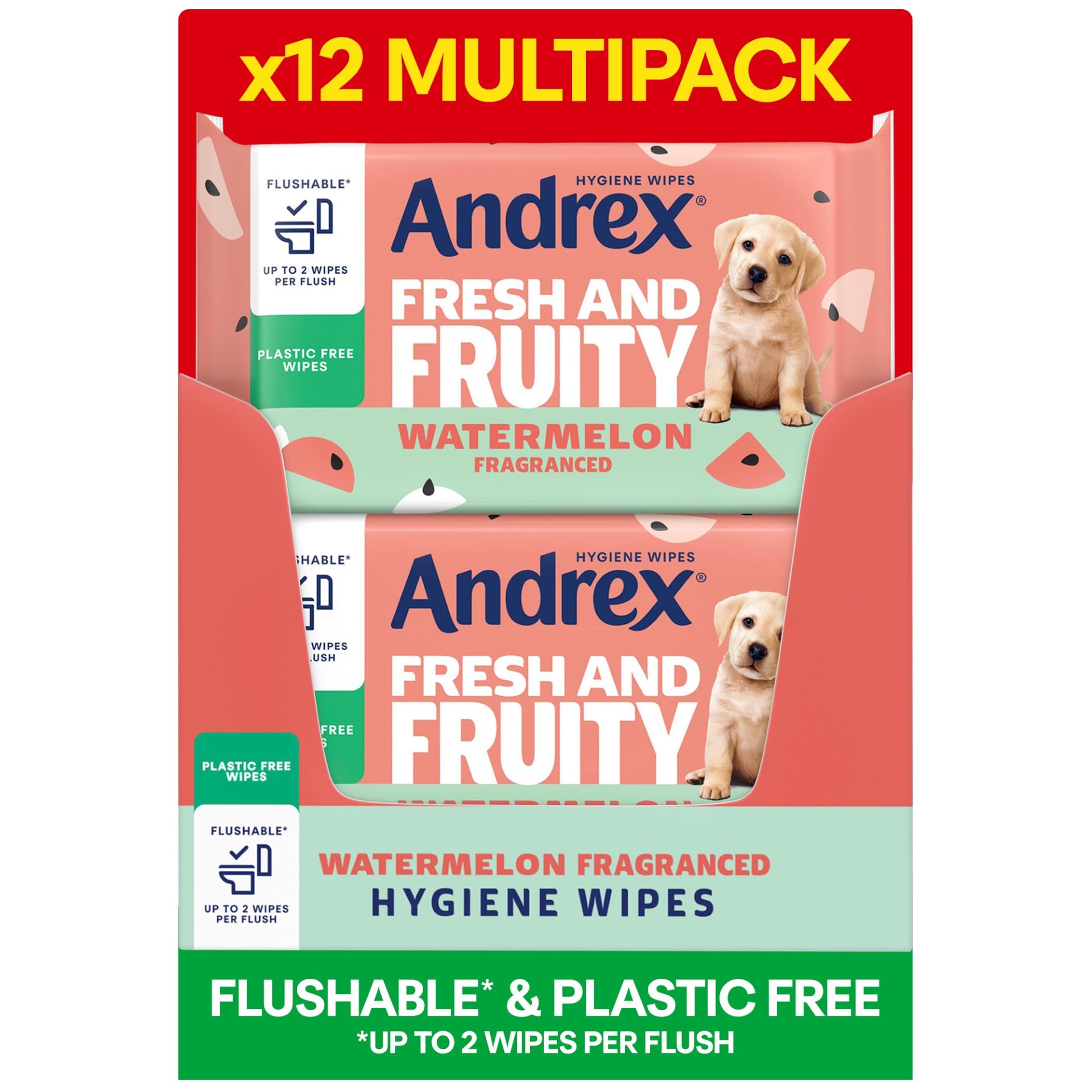 Andrex Fresh and Fruity Hygiene Wipes - Watermelon Scent, Flushable, 12 Packs