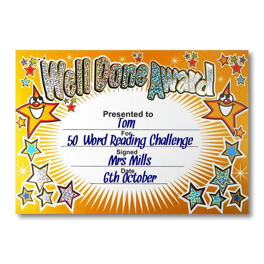 SuperStickers Sparkly ‘Well Done Award’ Certificates - Pack of 20 A5 | Multicoloured | Vinyl 4