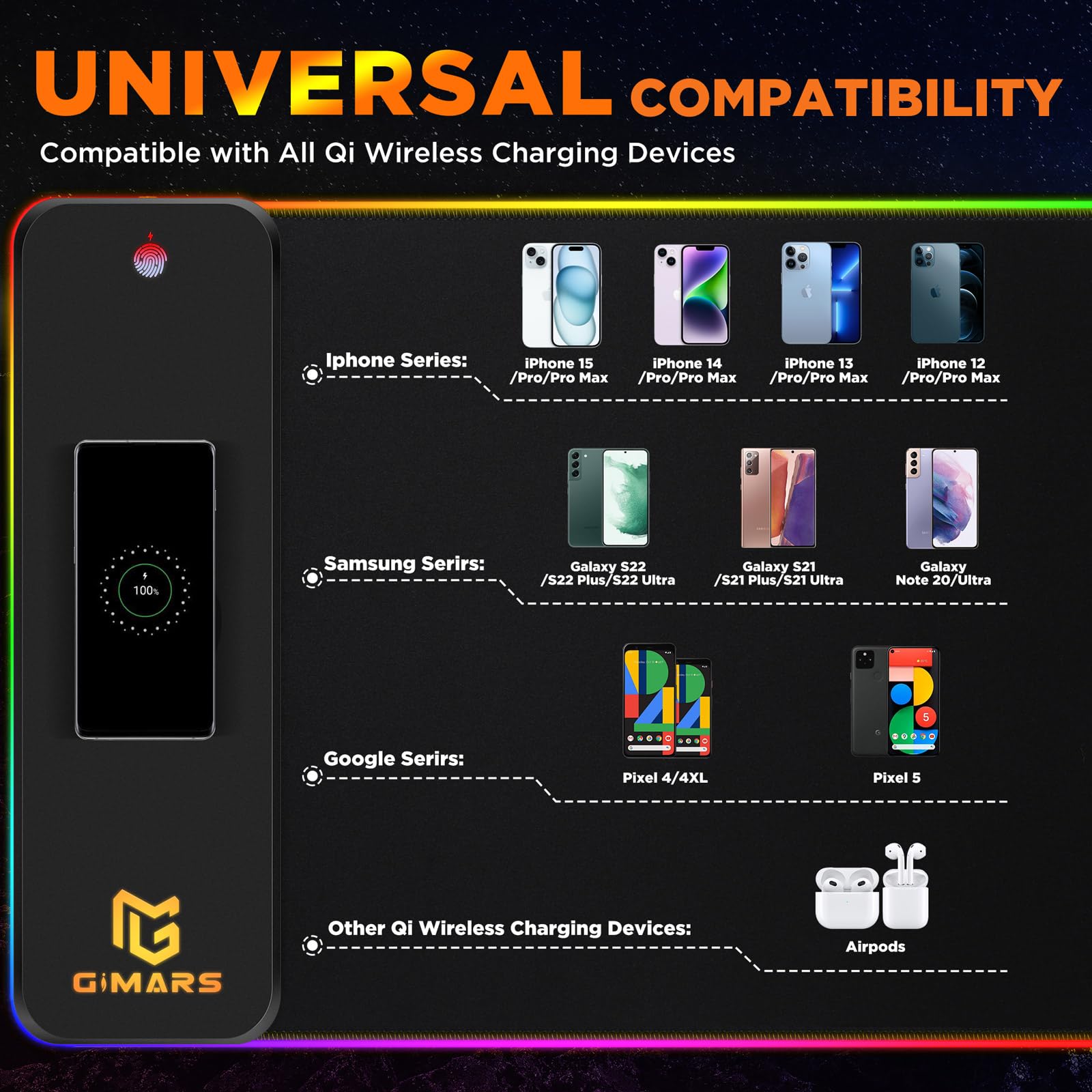 Gimars RGB Gaming Mouse Pad with 15W Wireless Charging, XL Mat 800x300mm 6