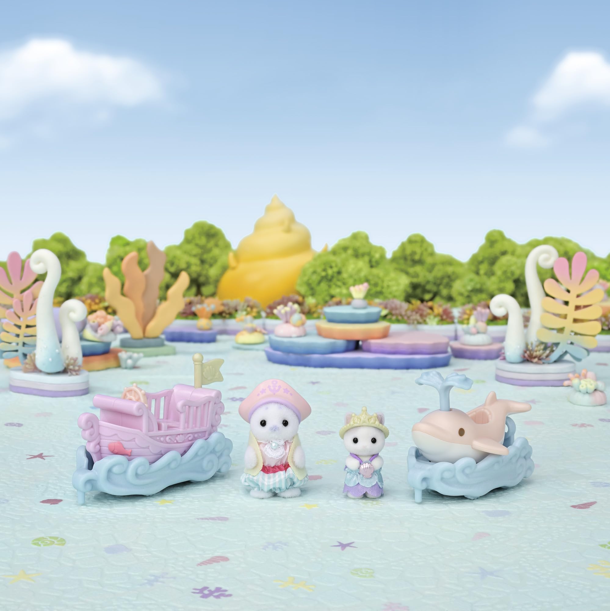 Sylvanian Families Amusement Park Ride Set 5820 | Includes Seal Baby & Latte Cat Cradled Baby | Ages 3+