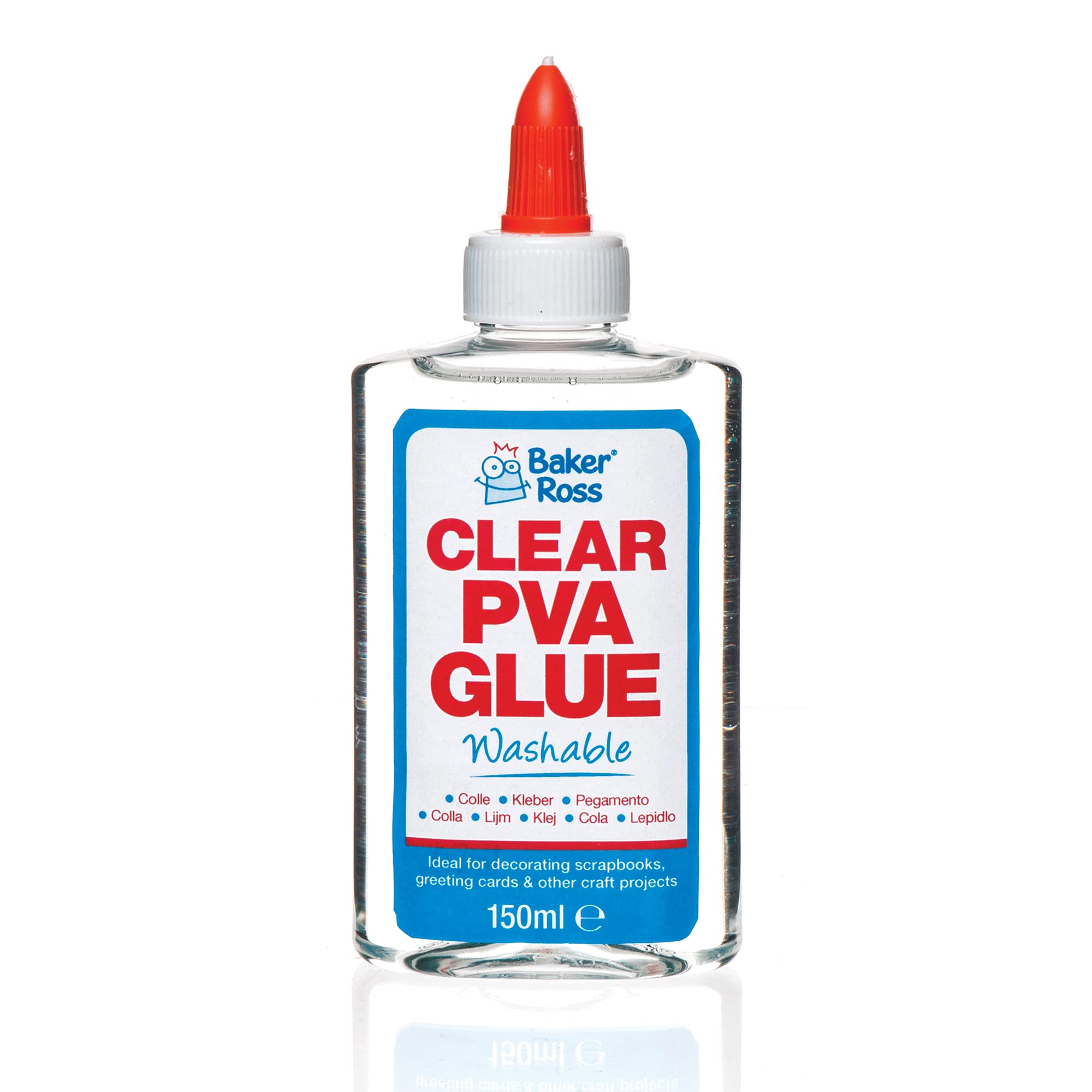 Baker Ross AR533 Clear PVA Glue - 150 ml Washable Liquid Glue for Crafts and Slime