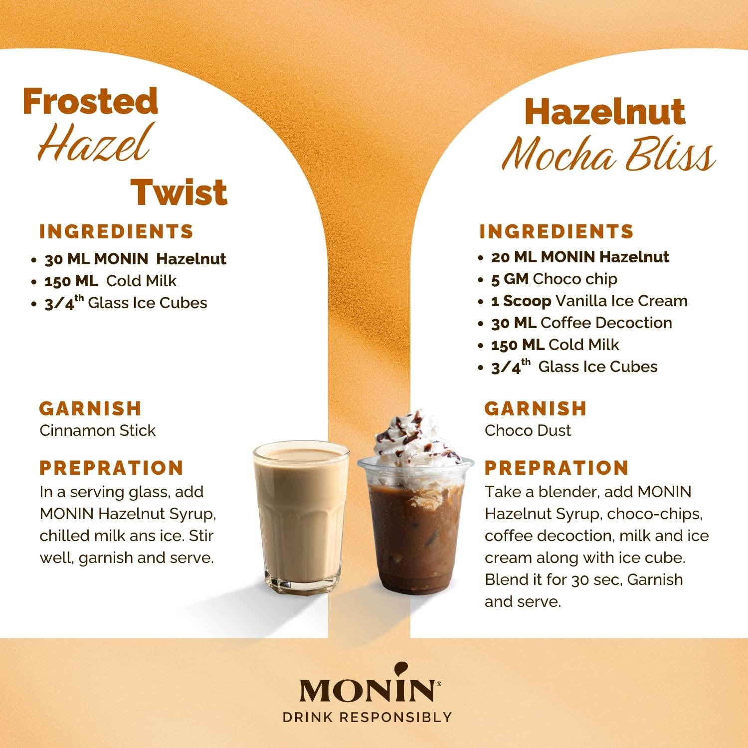 Monin Hazelnut Syrup - Pure Sugar, Natural Flavoring | 700ml Glass Bottle