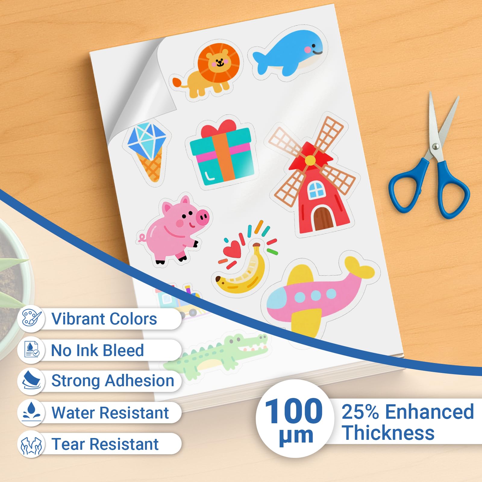 Euqvunn Glossy White Inkjet Sticker Paper - 18 A4 Sheets | Water-Resistant Vinyl