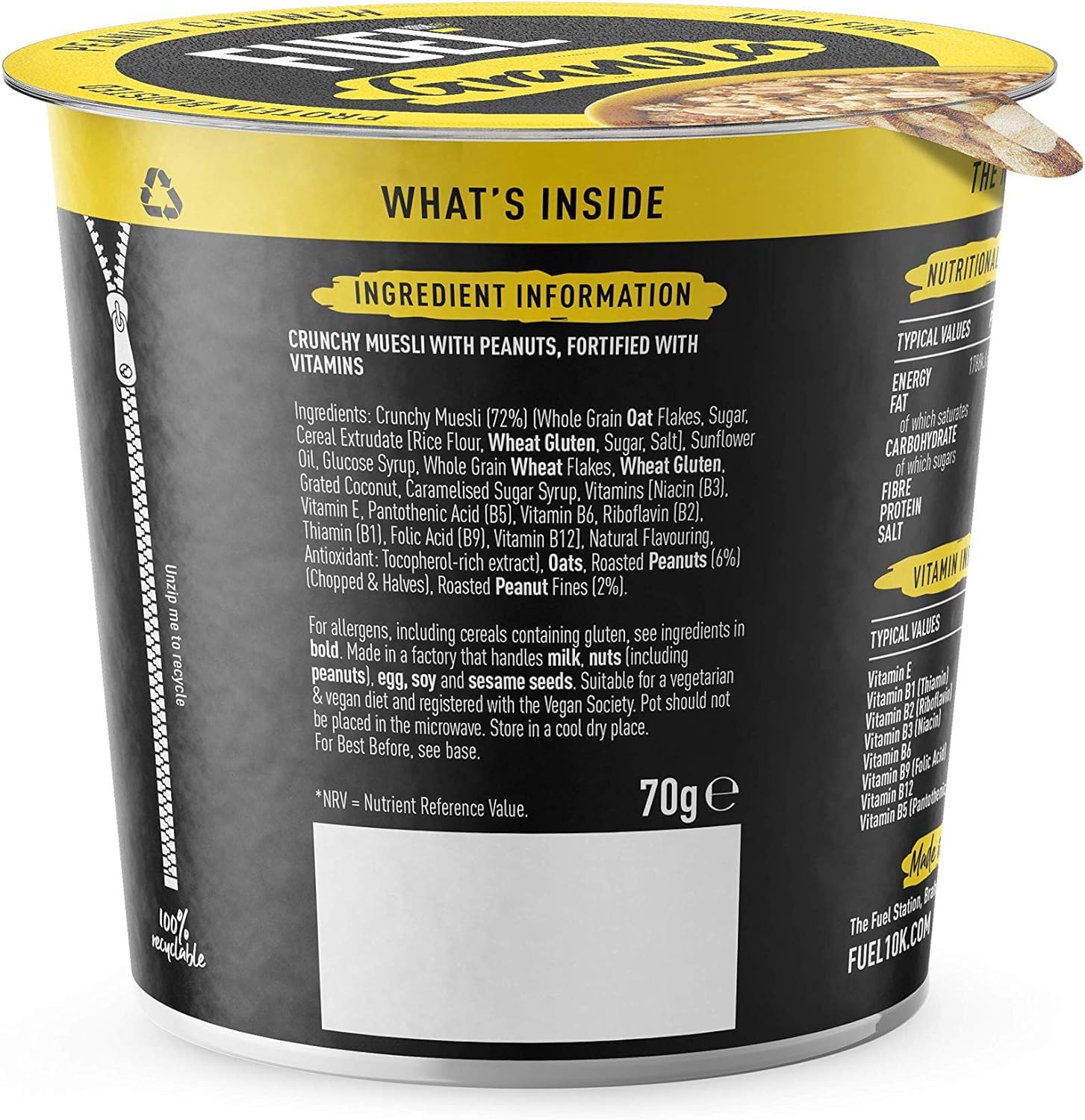 FUEL10K Peanut Crunch Protein Granola Cereal Pot - High Protein, Vegan Friendly | 70g Pot (Pack of 8) 5