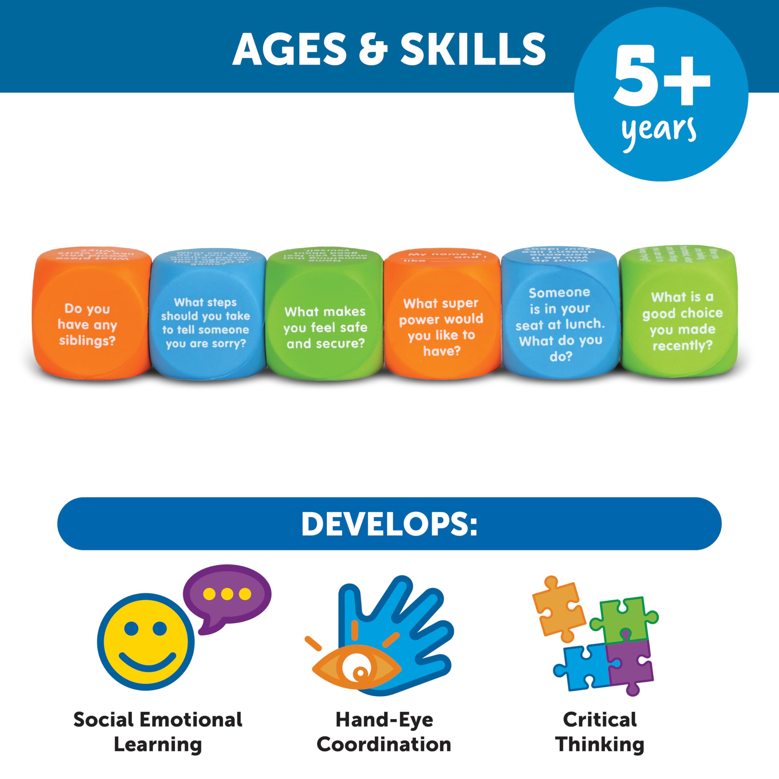 Learning Resources Let’s Talk SEL Cubes - Conversation Starters | Multi-Color | Ages 5+ 5