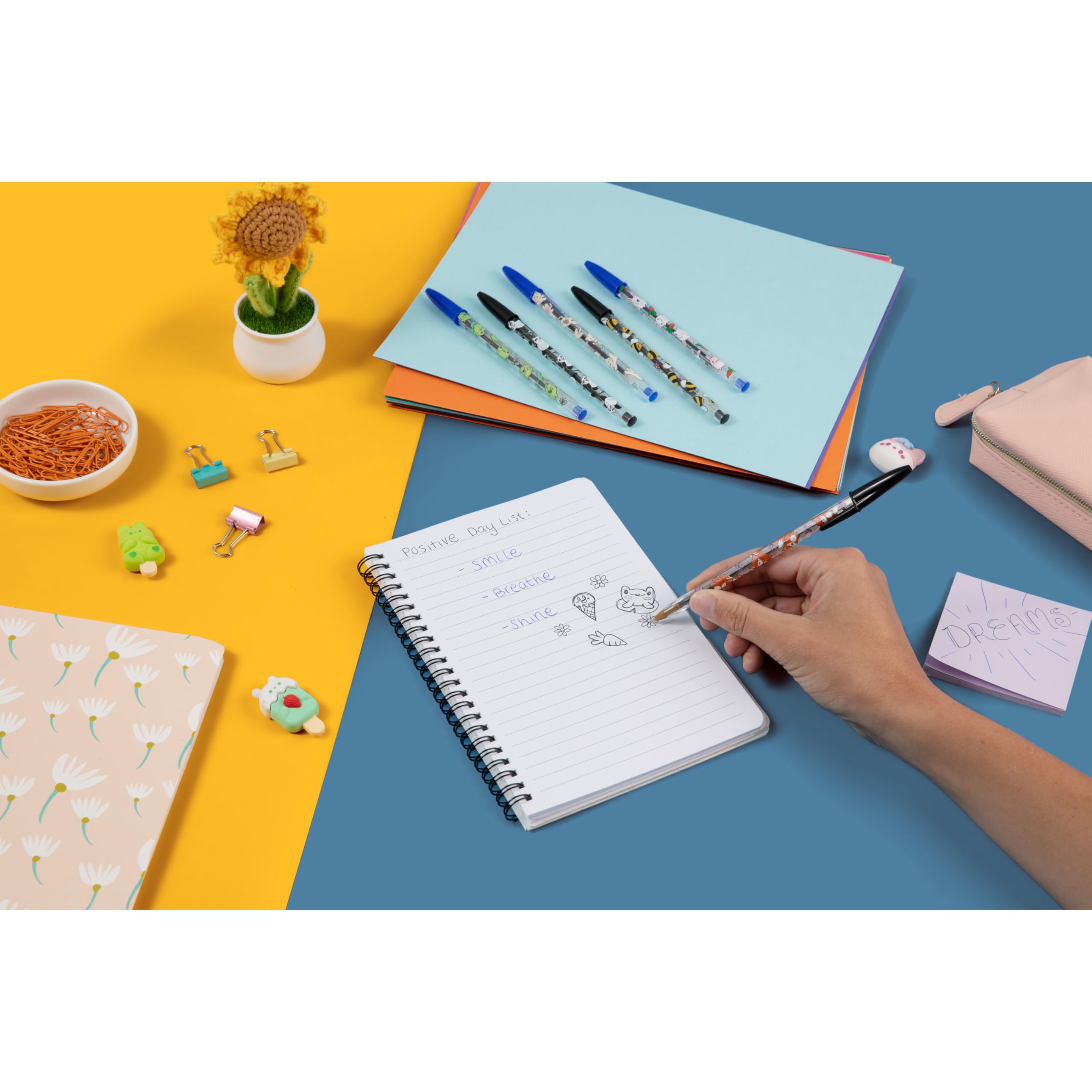BIC Cristal Decors Kawaii Ballpoint Pens - Medium 1.0mm Point | Blue & Black Ink | Pack of 8 7