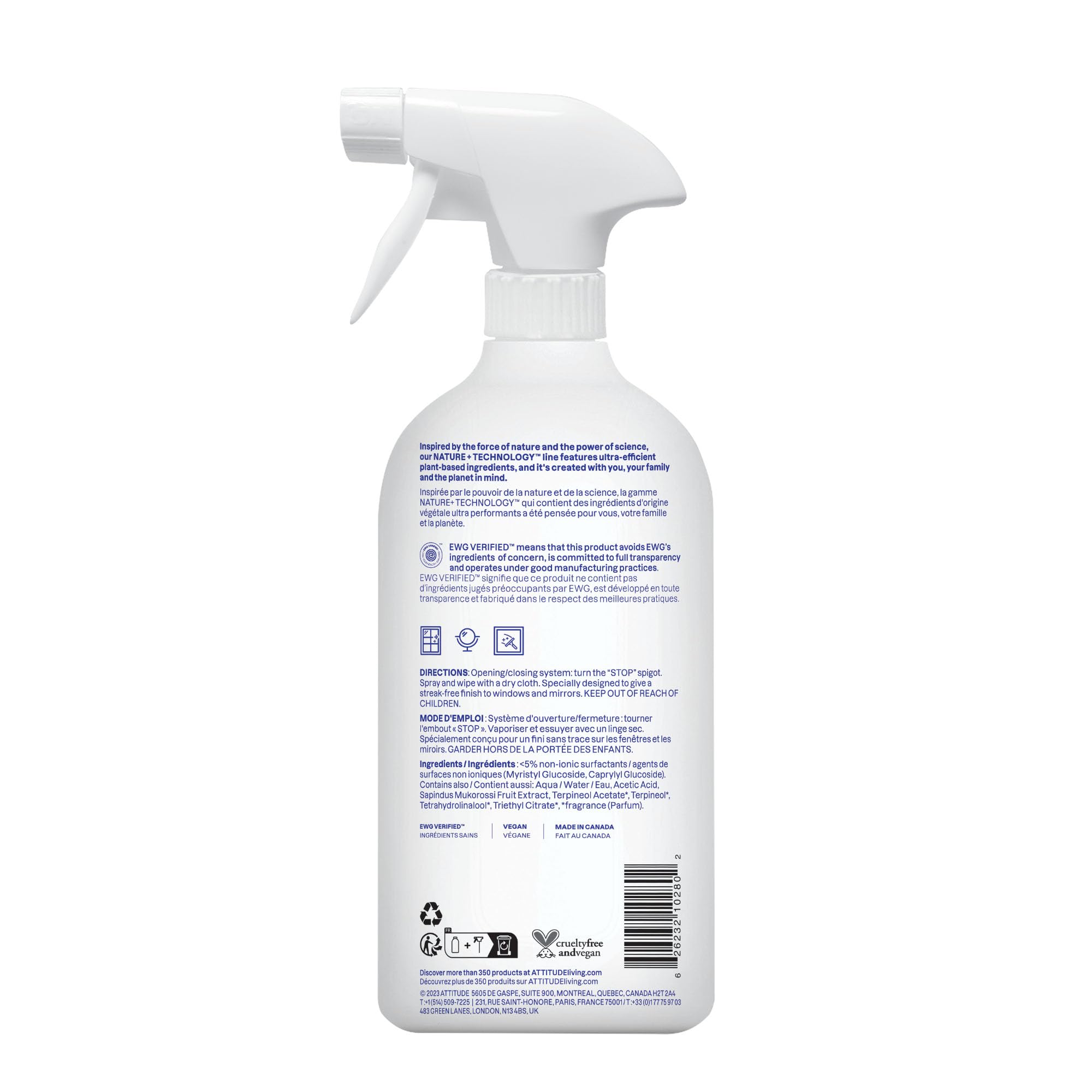 ATTITUDE Window & Mirror Cleaner - EWG Verified, Plant-Based, Citrus Zest Scent | 800 ml 7