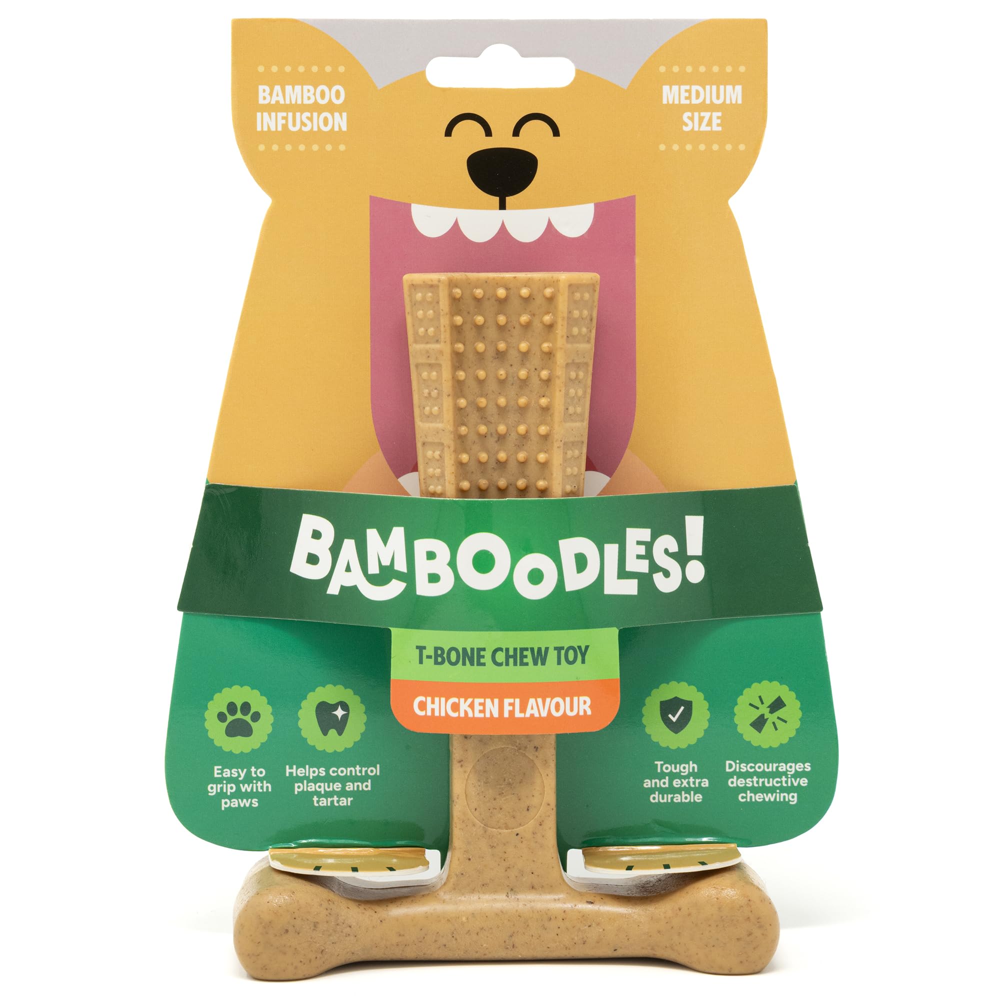 Bamboodles T-Bone Dog Chew Toy - Medium Size | Chicken Flavour | Durable Chew