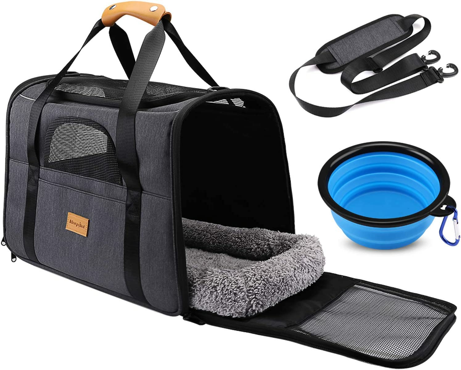 morpilot Airline Approved Soft-Sided Pet Carrier - Black Grey | Up to 7kg/15 lbs