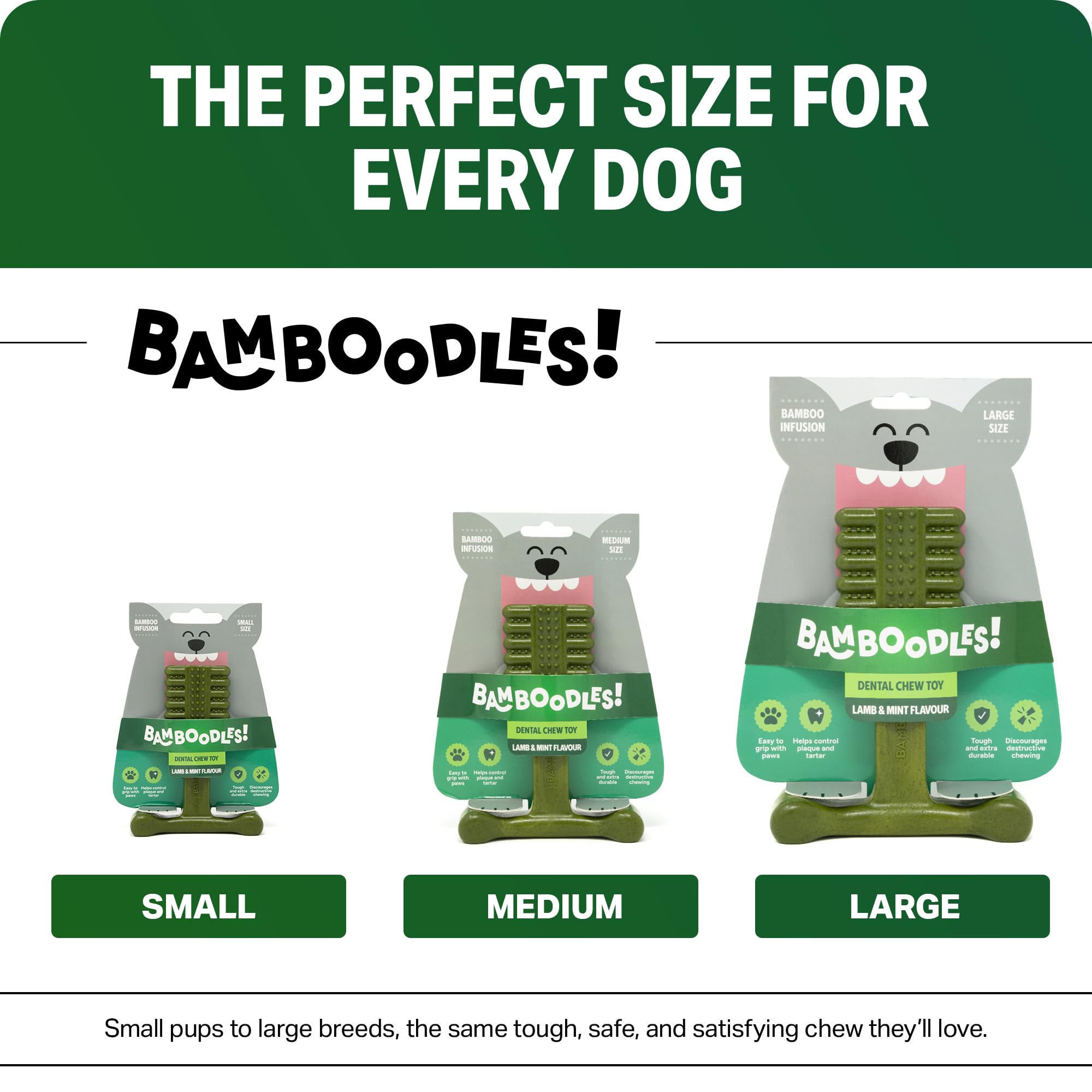 Bamboodles T-Bone Dog Chew Toy - Small Size | Mint & Lamb Flavor | Durable Natural Materials 4