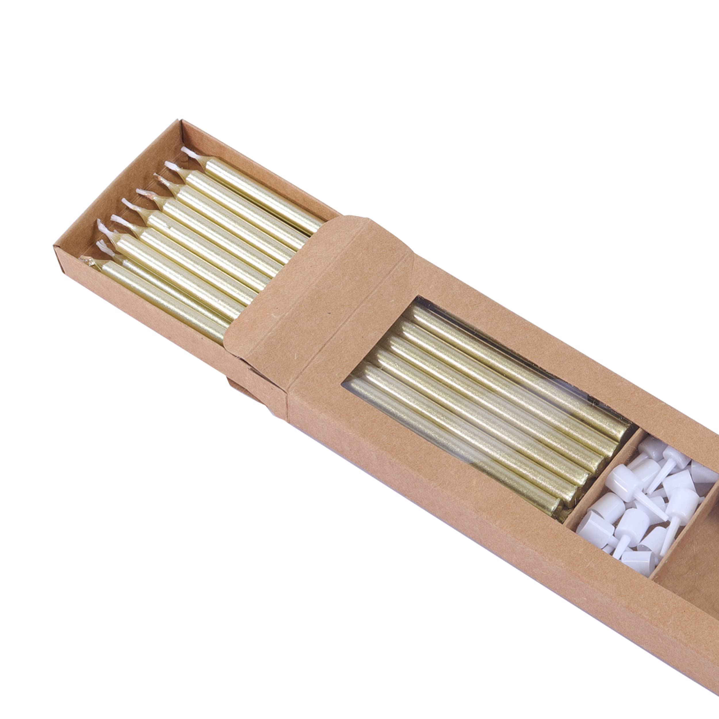 PME Gold Birthday Candles with White Holders - Extra Tall 7in, Pack of 16