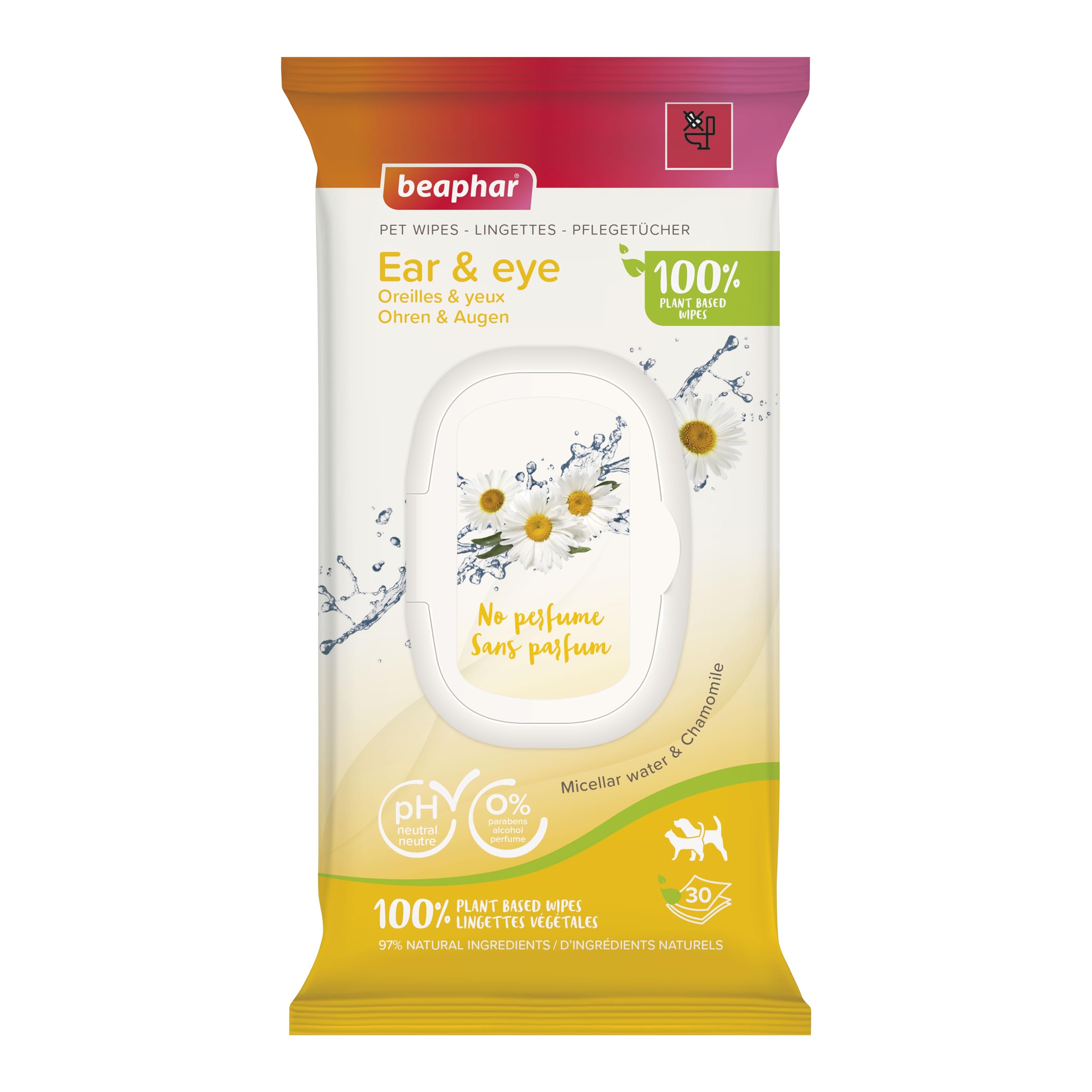 Beaphar Pet Wipes – Gentle Ear & Eye Wipes for Dogs with Chamomile | 30 Count