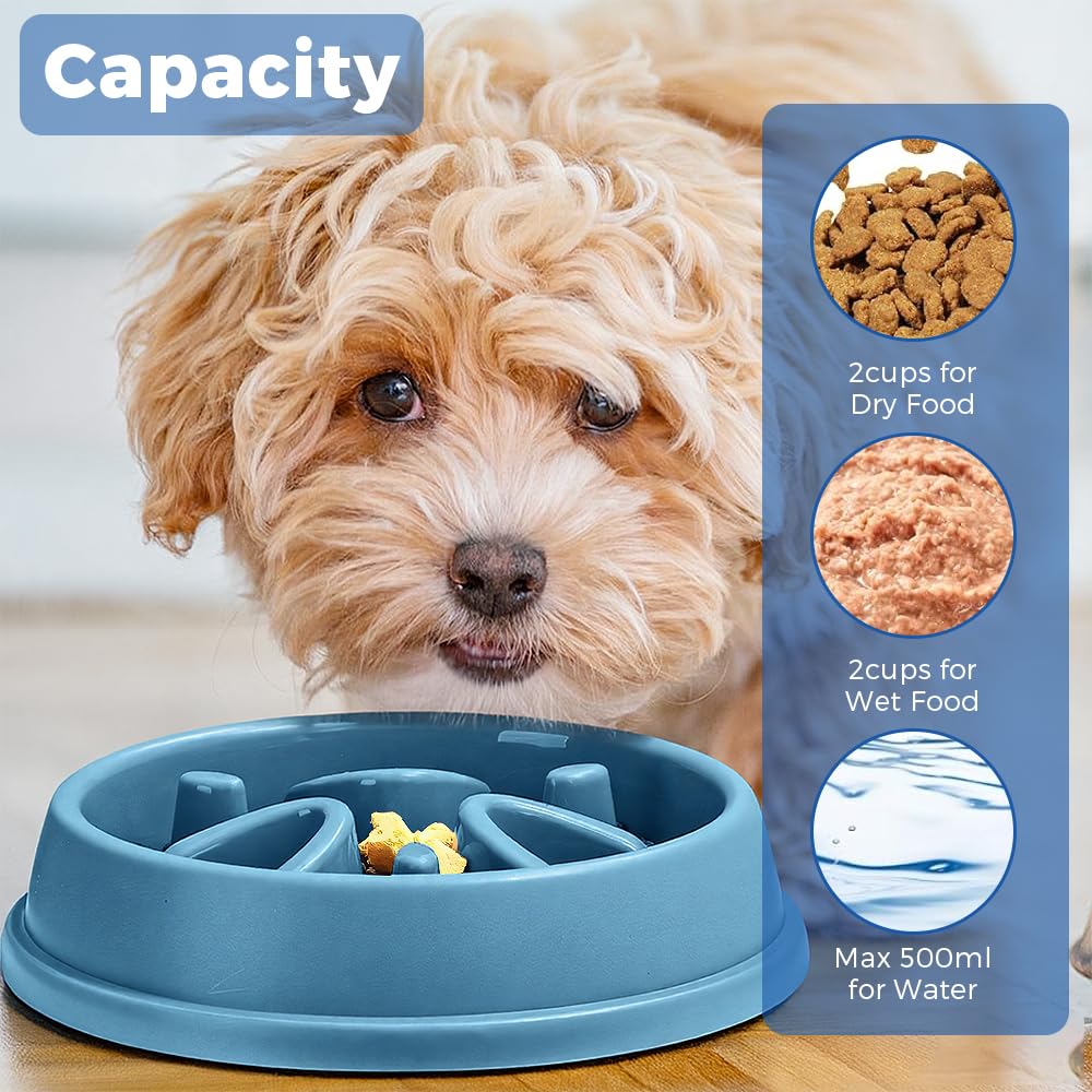 Woobroo Slow Feeder Dog Bowl - Anti-Choking Puzzle Feeder for Small, Medium, Large Breeds | Blue 7