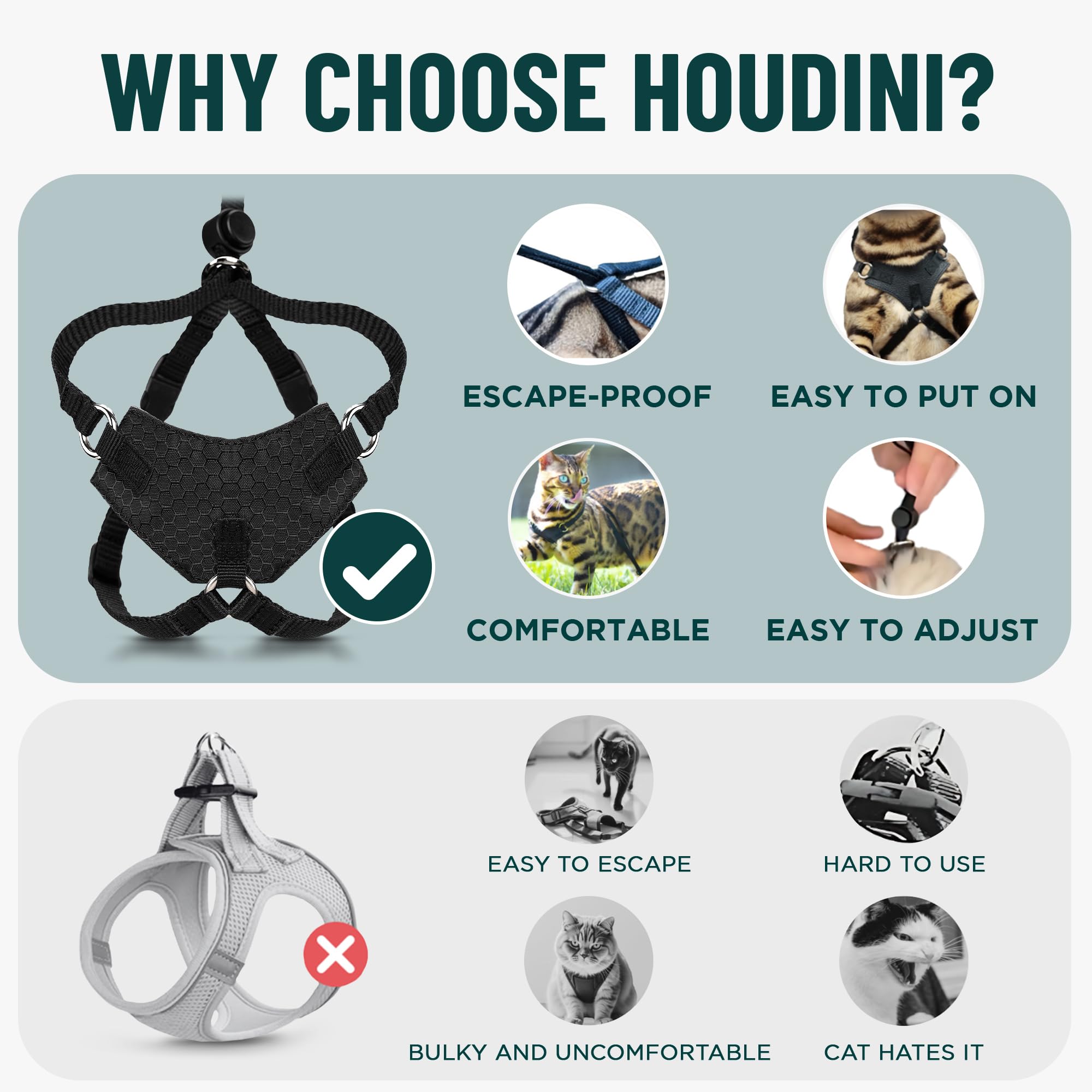 OutdoorBengal Escape Proof Cat Harness and Leash Set - Choke Free, Lightweight Neoprene | Medium, Black 3