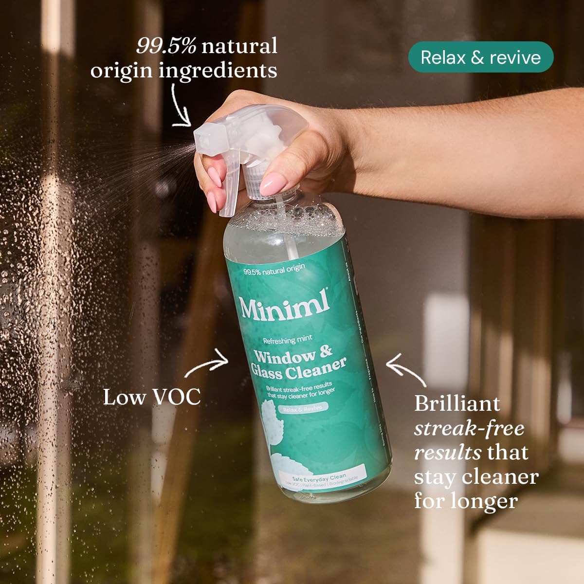 Miniml Window & Glass Cleaner Spray - Streak-Free Shine, Mint Scented, 750ml 3