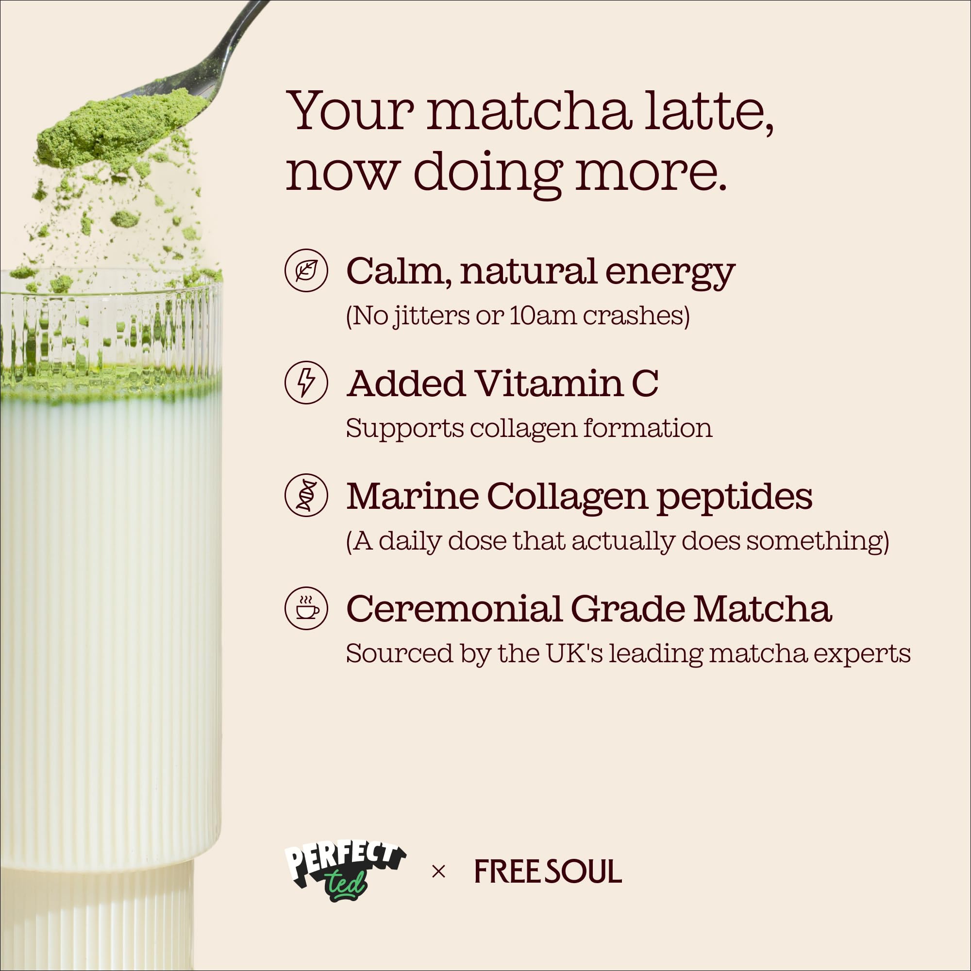 Free Soul x PerfectTed Matcha Collagen Powder - 7 Sachets (5g Each) | Low Sugar