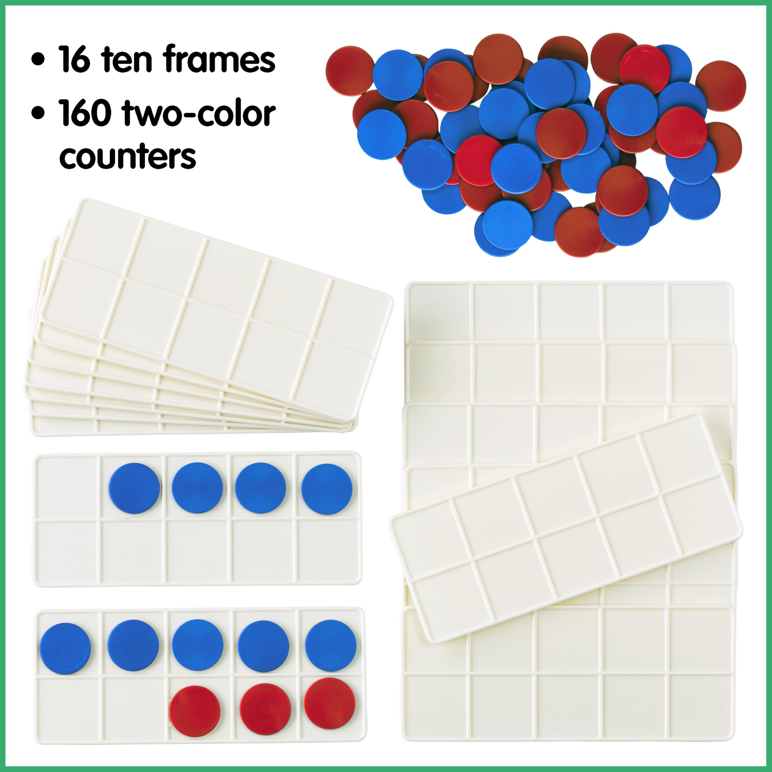 edxeducation Ten Frame Classroom Set - 16 Frames & 160 Two-Color Counters | Plastic 3