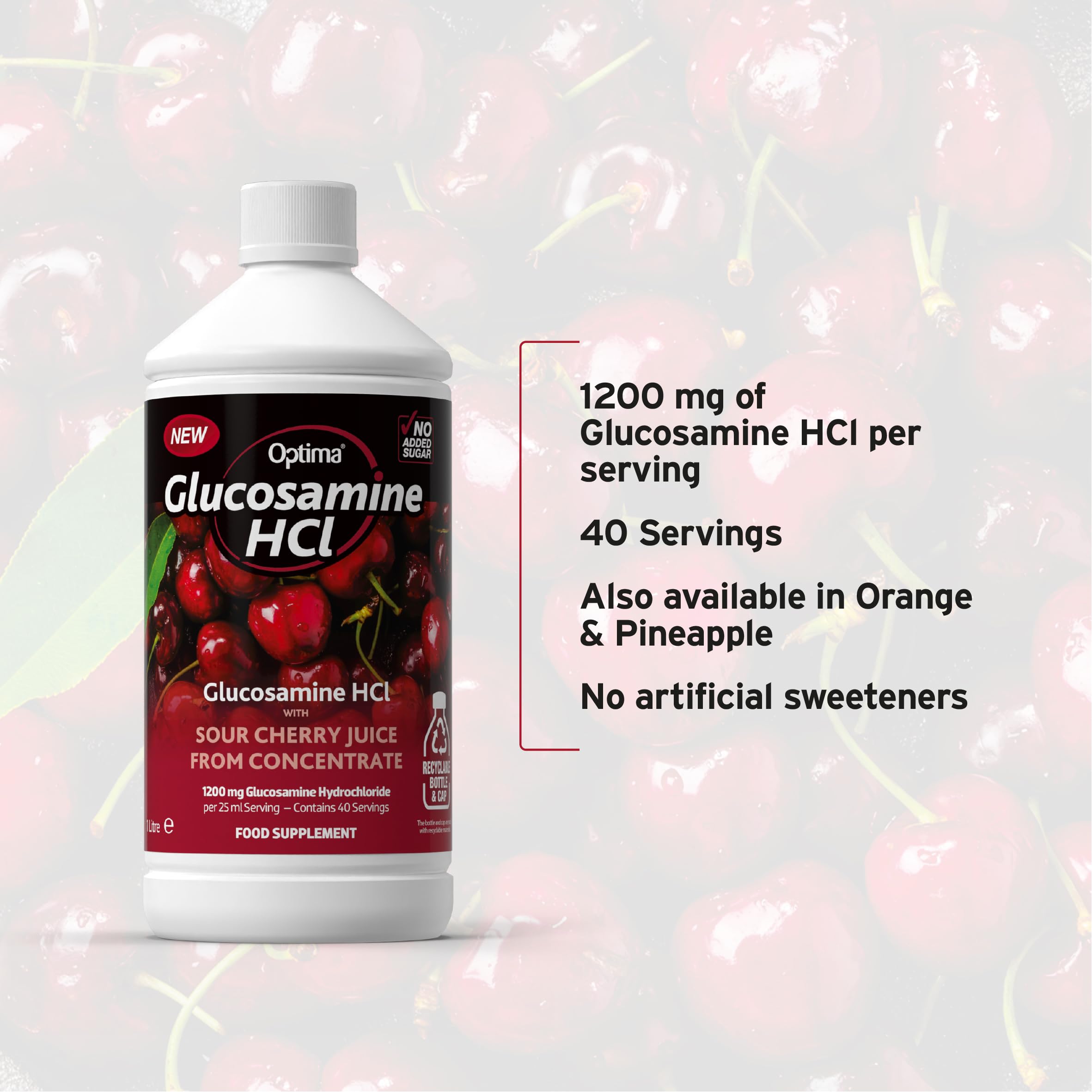 Optima Glucosamin HCl 1200 mg mit Sauerkirschsaftkonzentrat, ohne Zuckerzusatz, veganes Flüssigpräparat 5