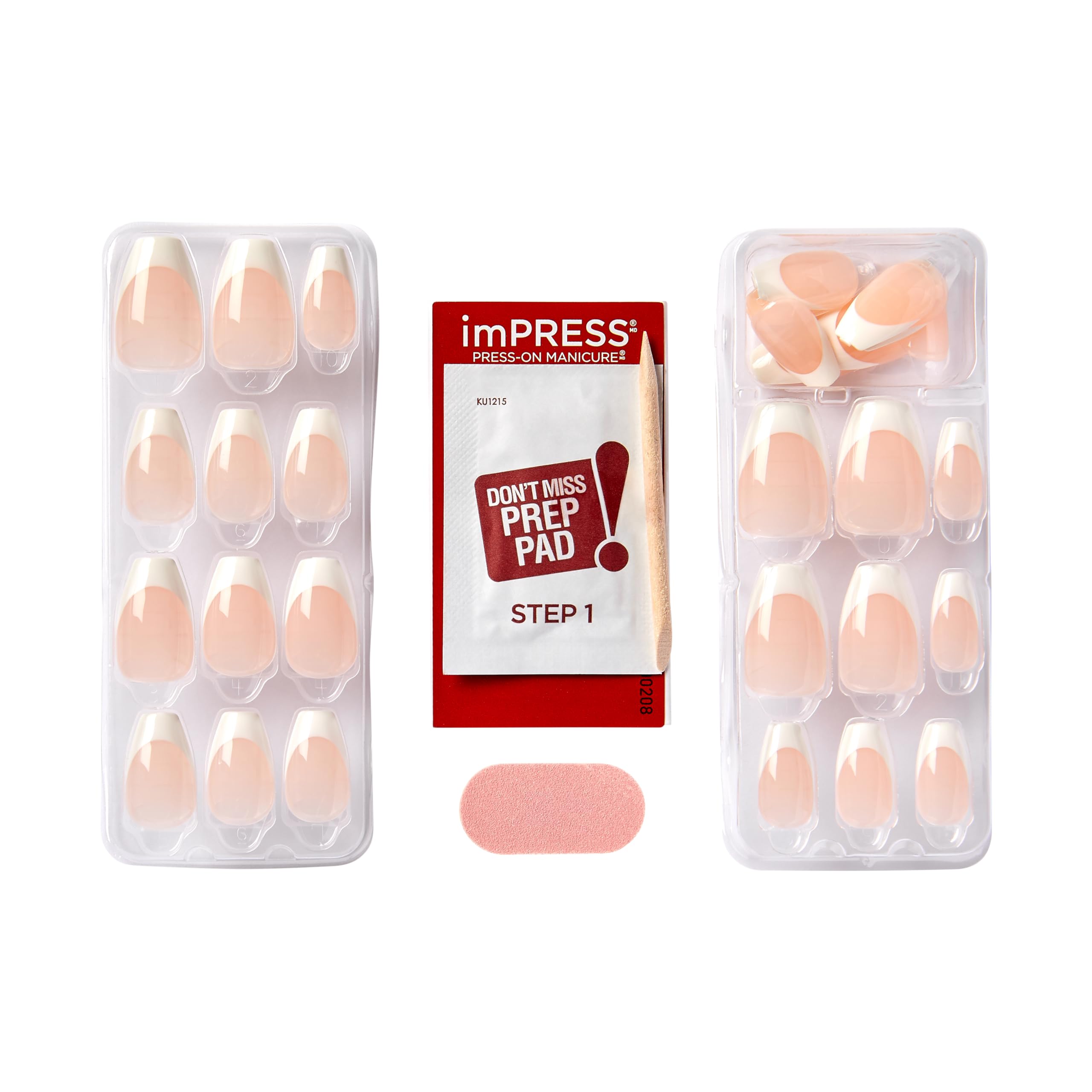 imPRESS Classic French Press-On Nails - No Glue Needed, White Tips, Medium Coffin Shape 7