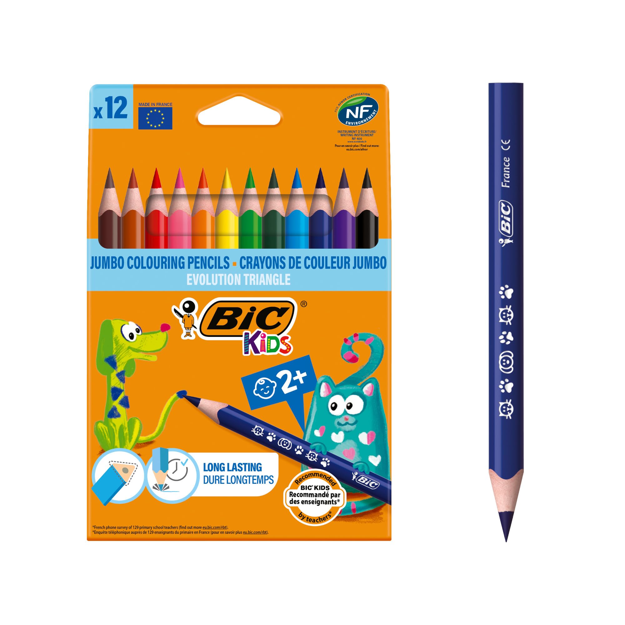 BIC Kids Evolution Triangle ECOlutions Colouring Pencils - Assorted Colours, Pack of 12