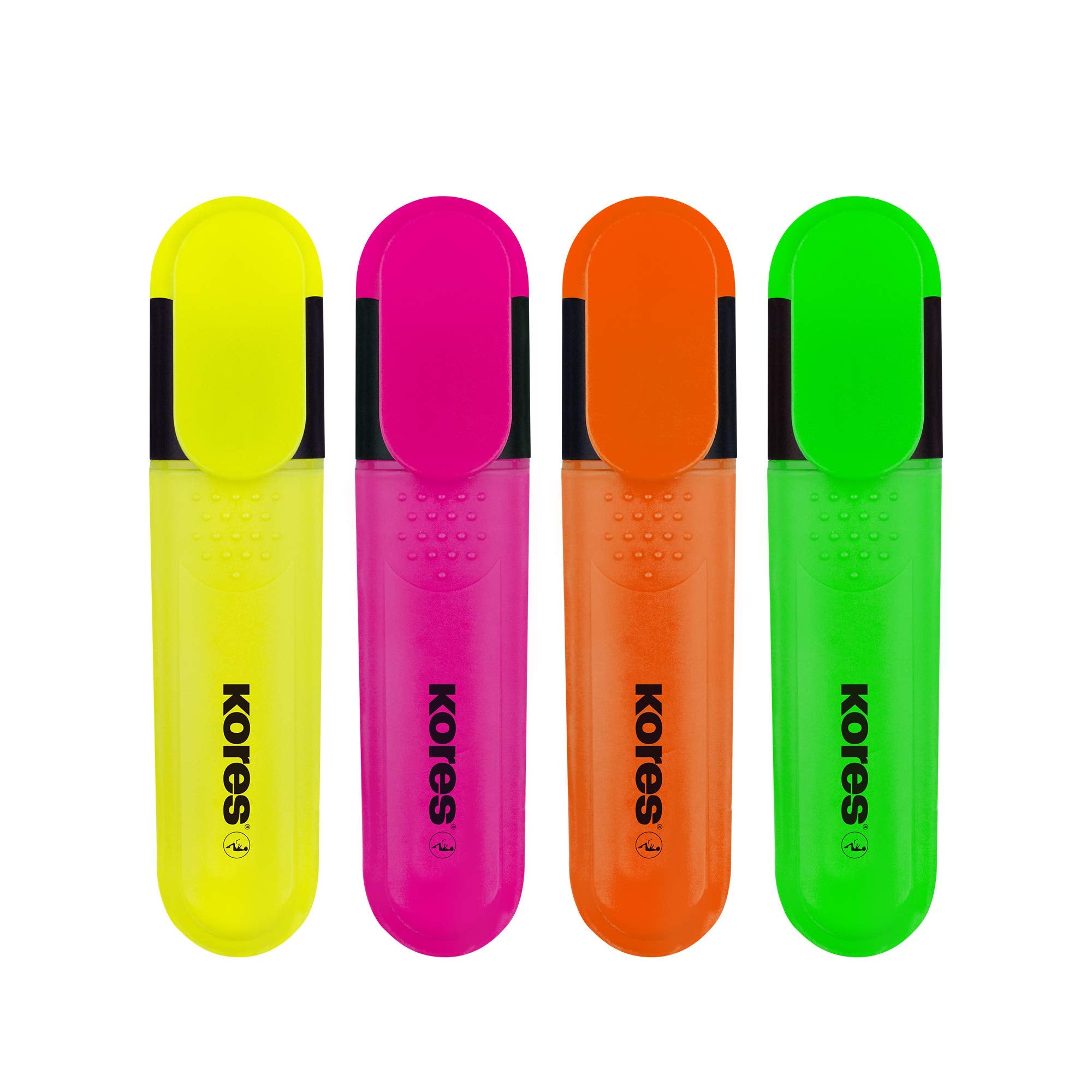 Kores Bright Liner Chisel Tip Highlighter Pens - Water-Based Ink, Quick-Dry, Pack of 4