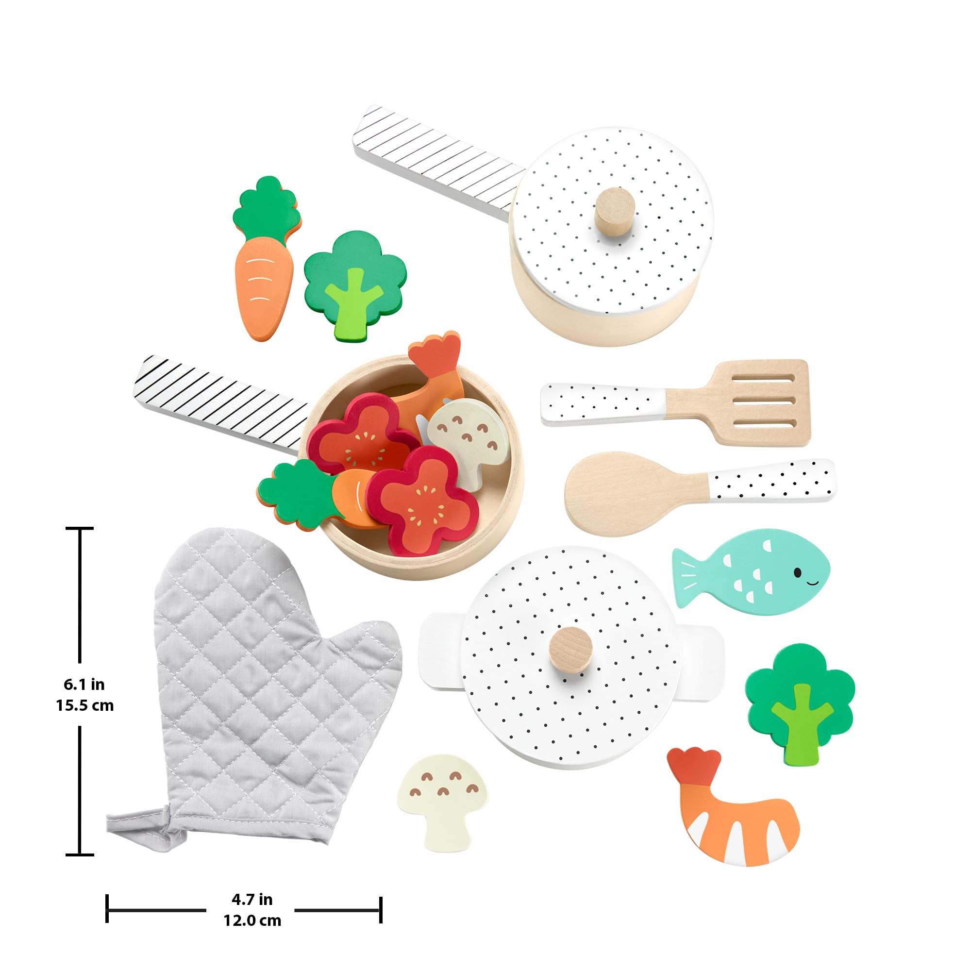 Fisher-Price Wood Pots & Pans Set - Pretend Cooking Toy | FSC-Certified Wood | Ages 3+ 6