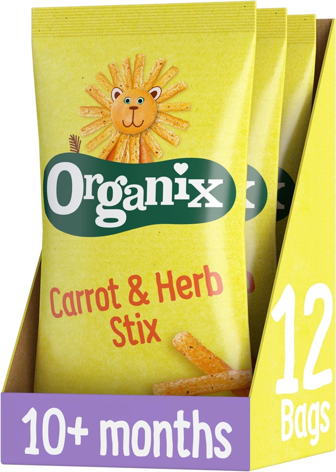Organix Karotten- und Kräuter-Stix Bio-Fingerfood-Snack für Kleinkinder ab 10 Monaten, 3 Packungen (je 4 x 15 g)