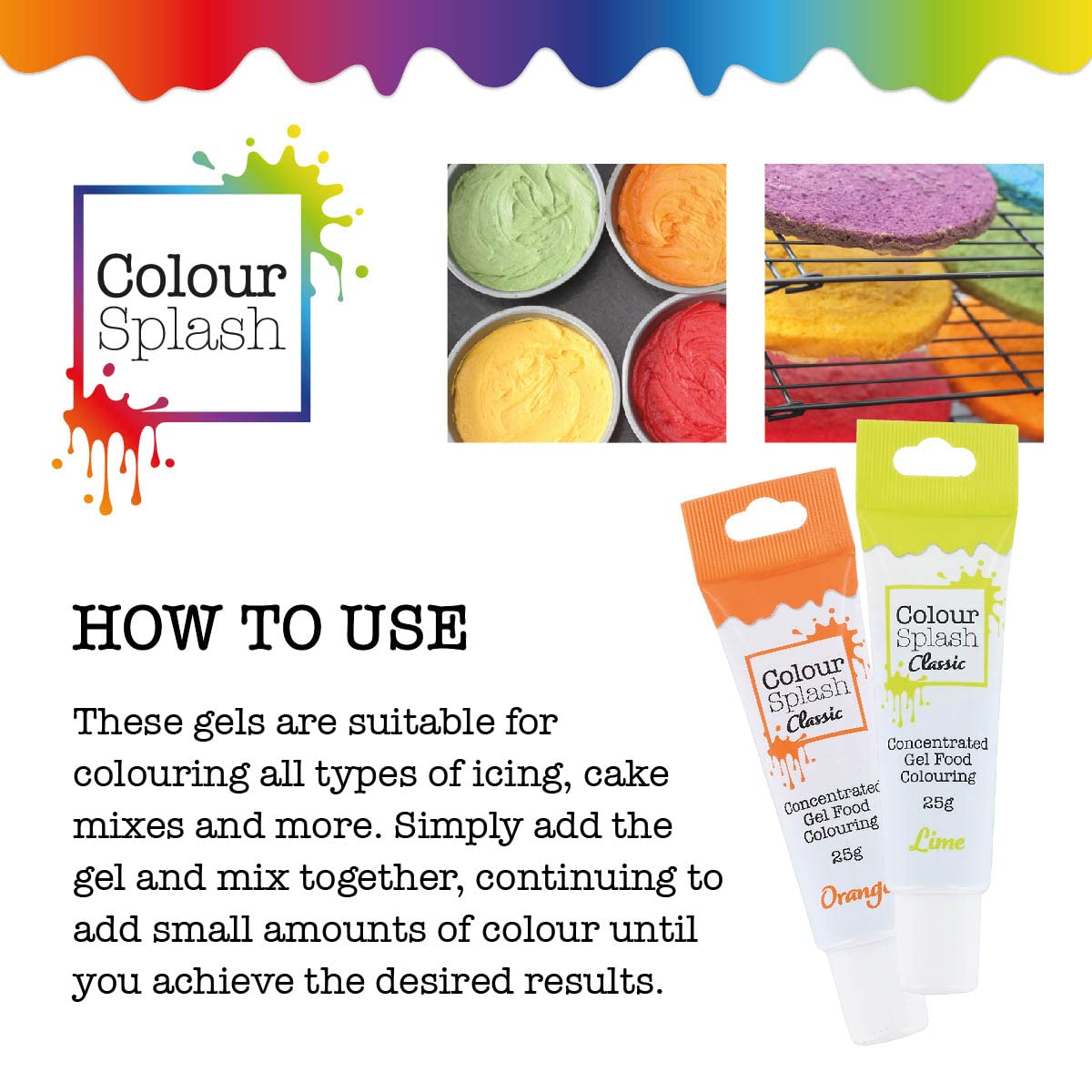 Colour Splash Food Colouring Gels - Rainbow Brights 5 Pack, Highly Concentrated Gel for Baking 6