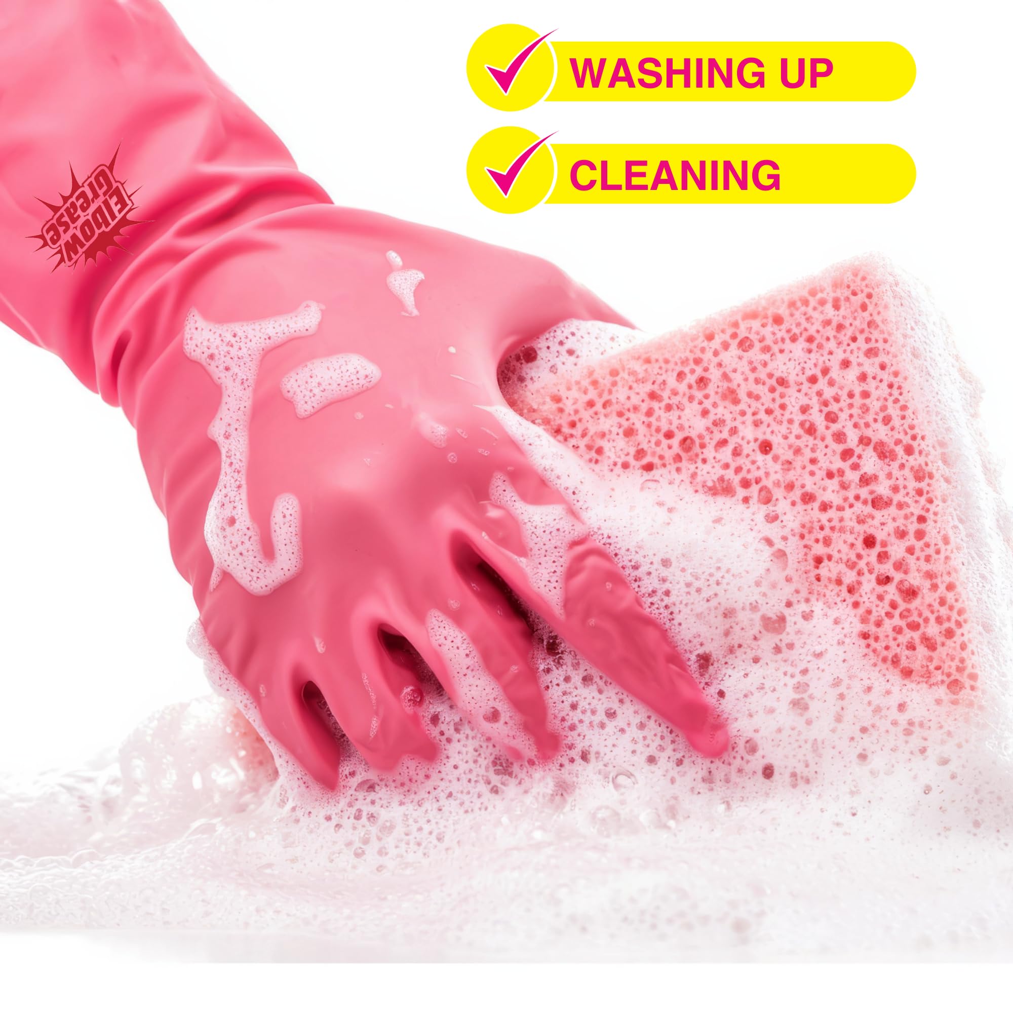 Elbow Grease Rubber Cleaning Gloves - Super Strong | Cotton Lined | Non-Slip Grip | Size L 5