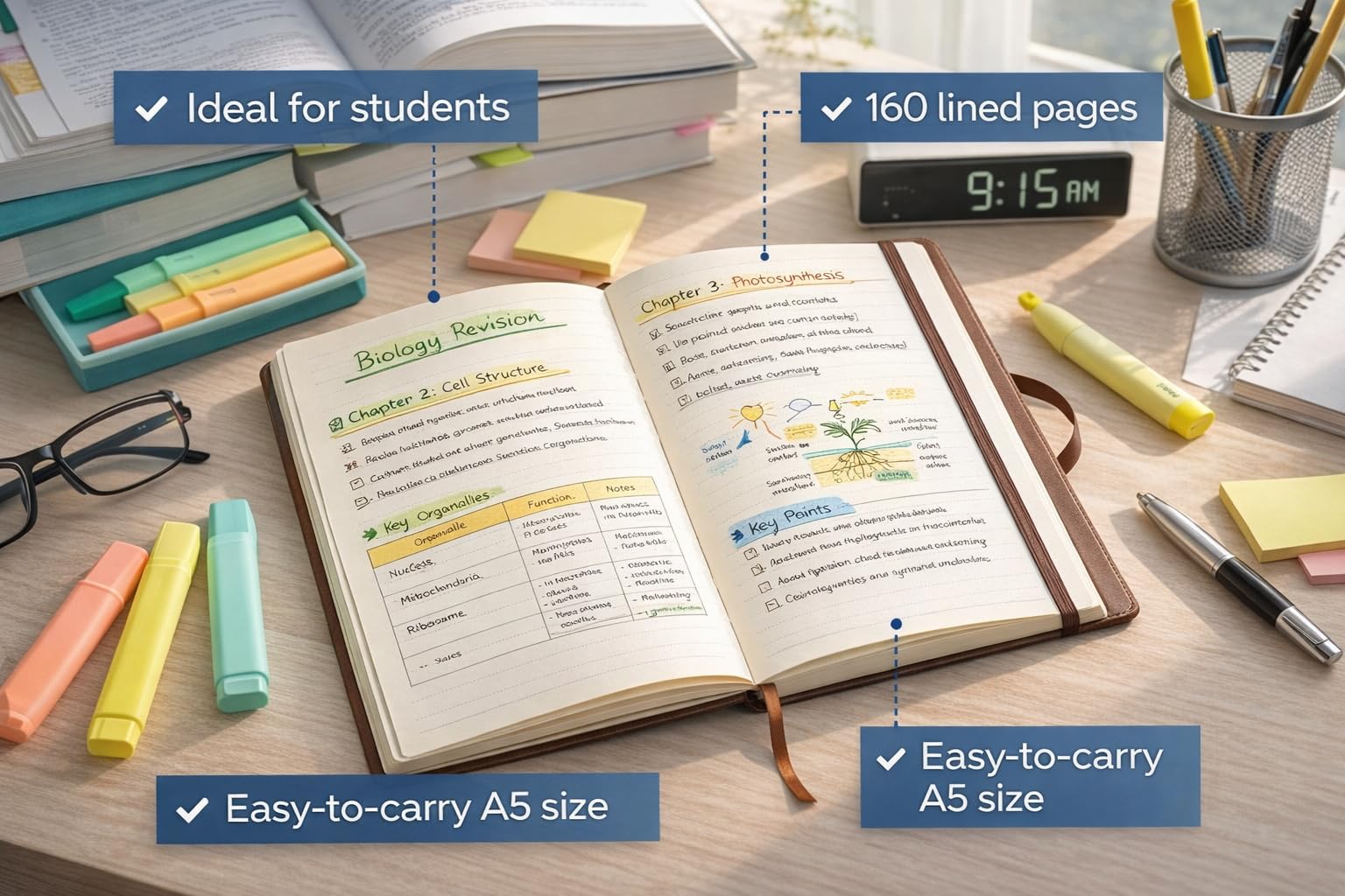 1ABOVE A5 Soft Feel Executive Notebook - Hardback Journal, Tan Color, Elastic Closure 3