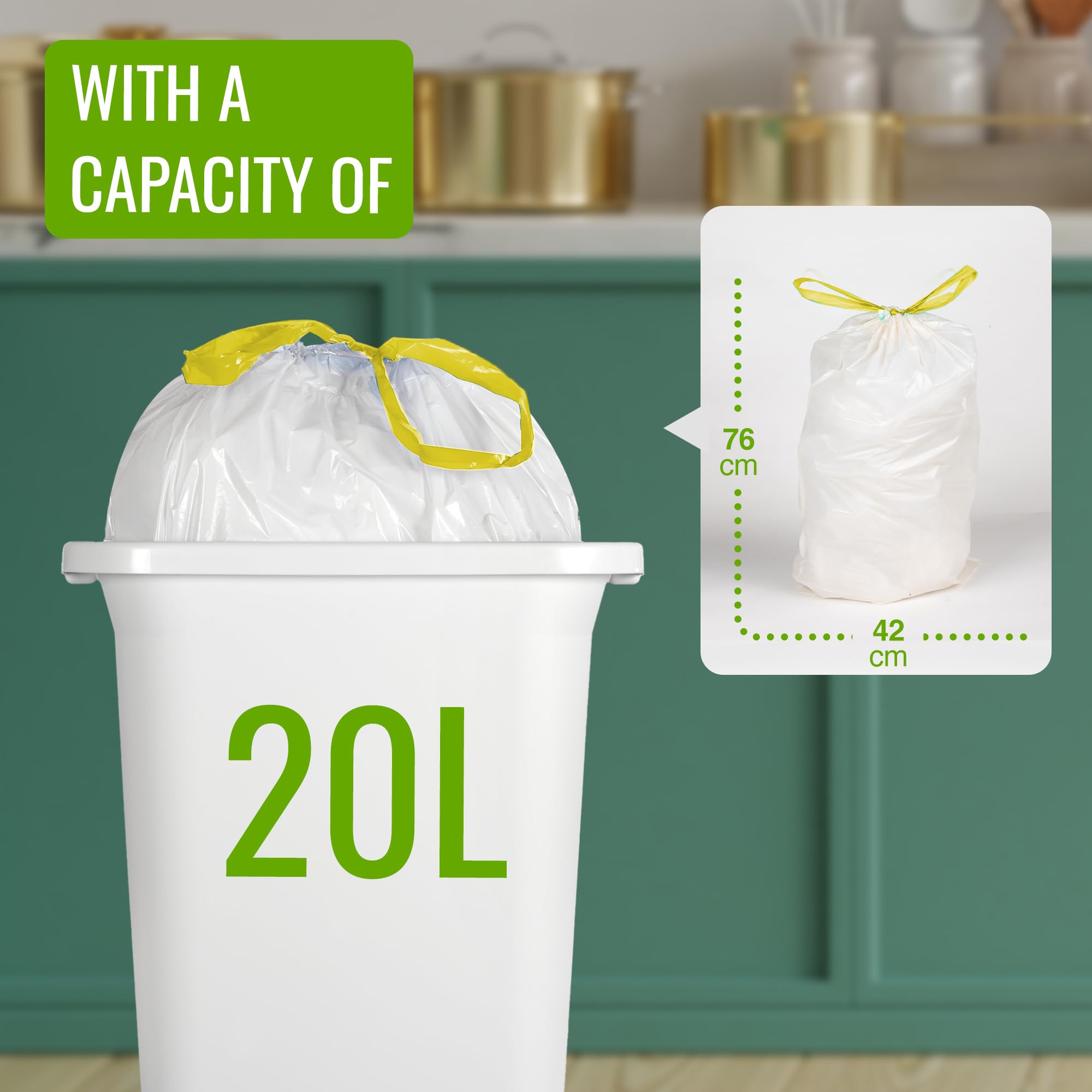 EcoBag Lemon Scented Drawstring Bin Liners - 20L Capacity | 20 Count | 24 Microns