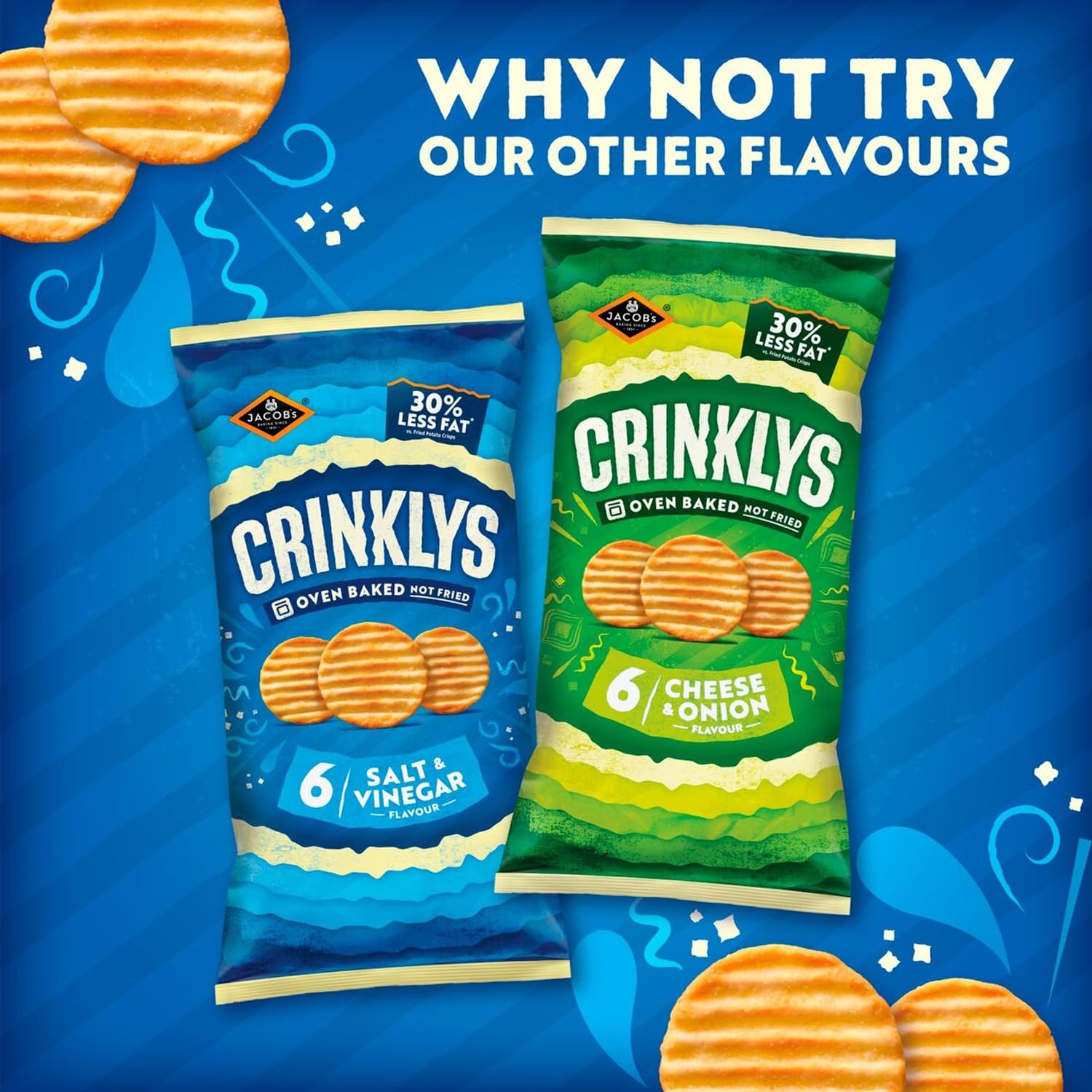JACOB'S Crinklys Salt & Vinegar Baked Snacks - Oven Baked | Suitable for Vegetarians | 150g Share Bag 5
