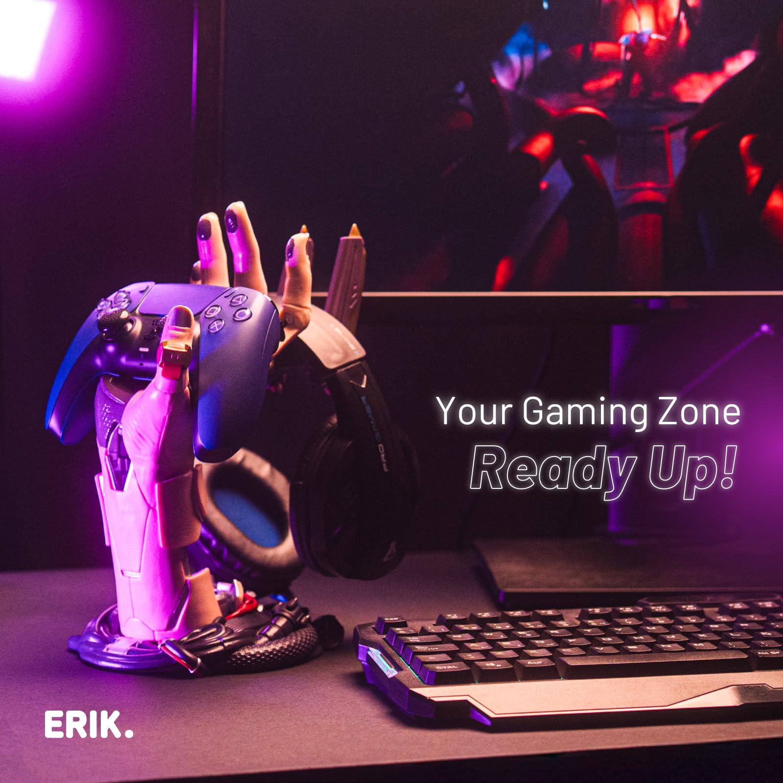 Cyberpunk Gaming Controller Holder & Headphone Stand for PS5, Xbox Series X|S - SOCA02 5